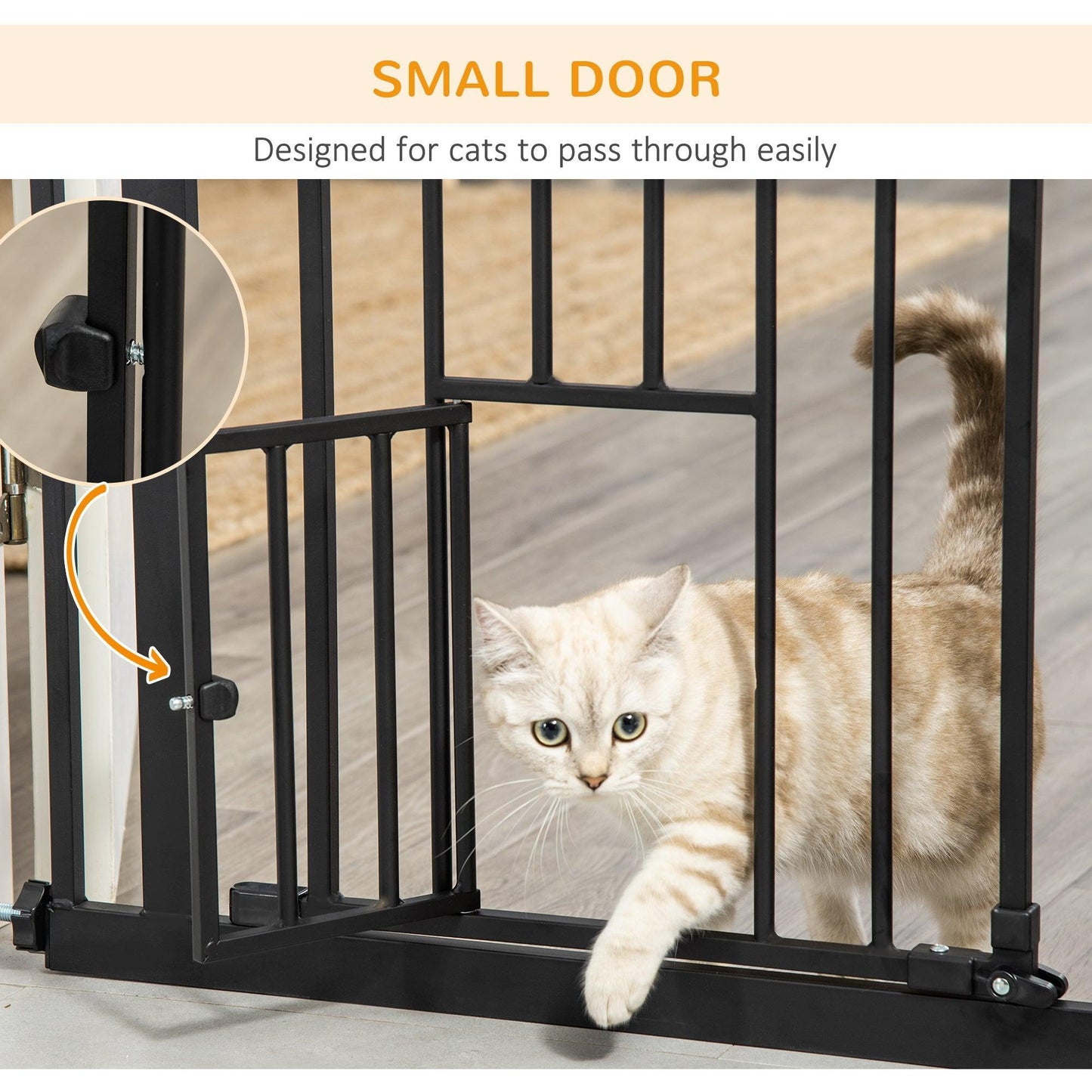 PawHut Pet Safety Gate with Cat Flap – 74-101cm Wide (Black) - ALL4U RETAILER LTD