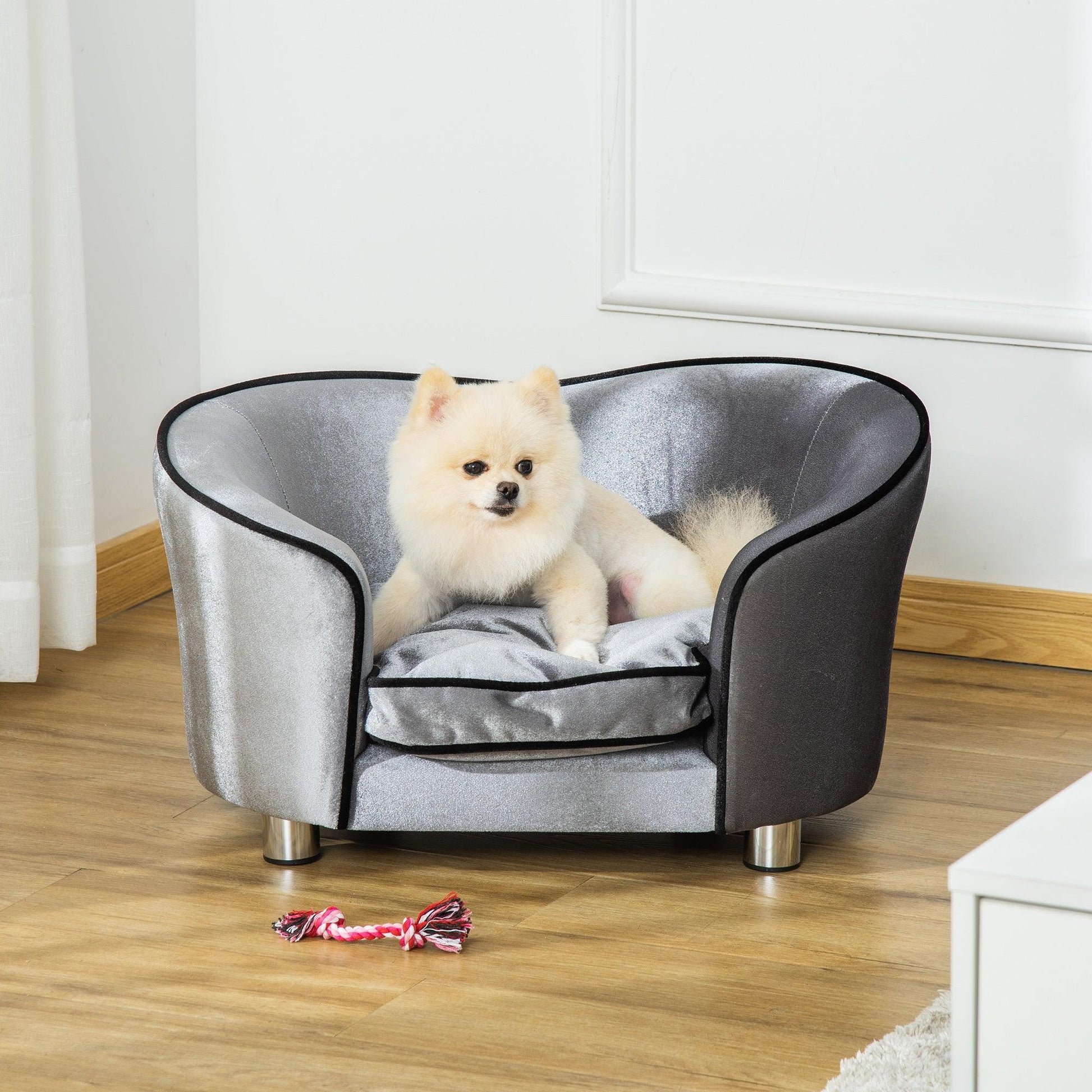 PawHut Pet Sofa Couch for Small Dogs, Silver Grey - ALL4U RETAILER LTD