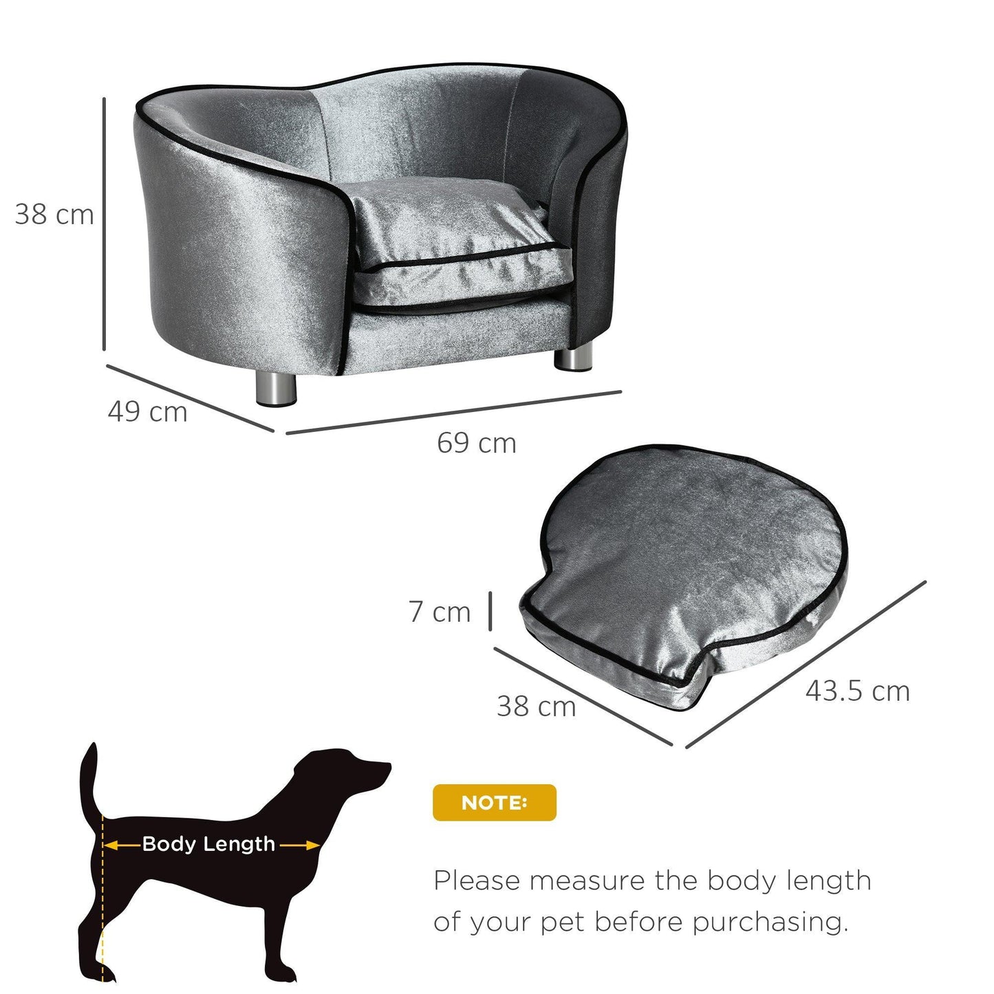 PawHut Pet Sofa Couch for Small Dogs, Silver Grey - ALL4U RETAILER LTD