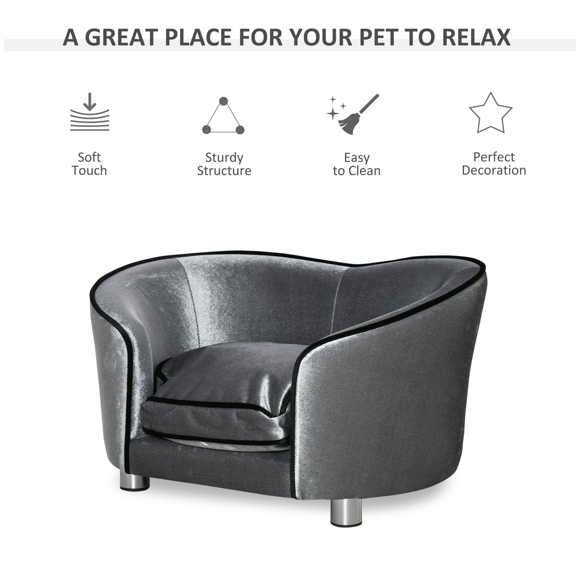 PawHut Pet Sofa Couch for Small Dogs, Silver Grey - ALL4U RETAILER LTD