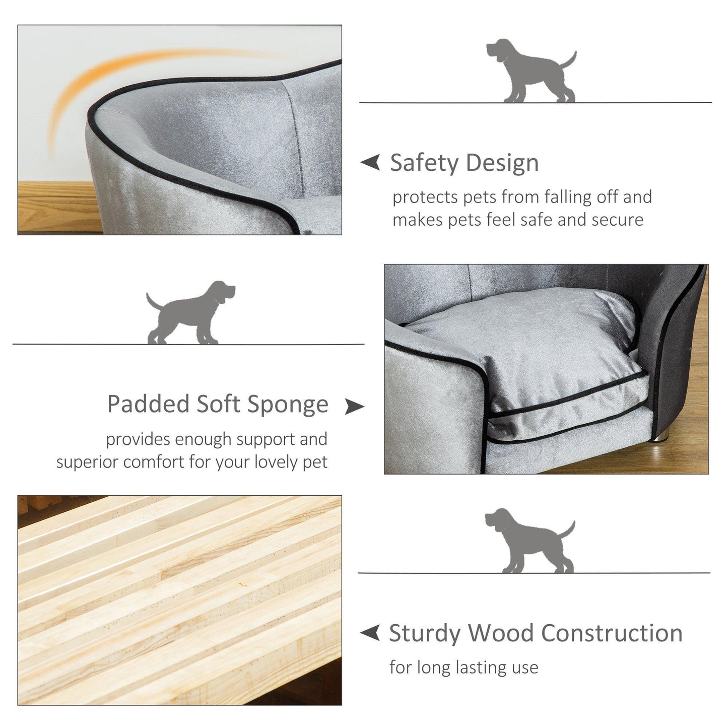 PawHut Pet Sofa Couch for Small Dogs, Silver Grey - ALL4U RETAILER LTD