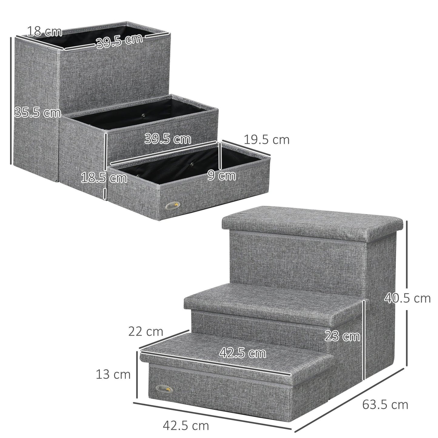 PawHut Pet Stairs with Storage, 3 Steps for Bed, Easy Install - ALL4U RETAILER LTD