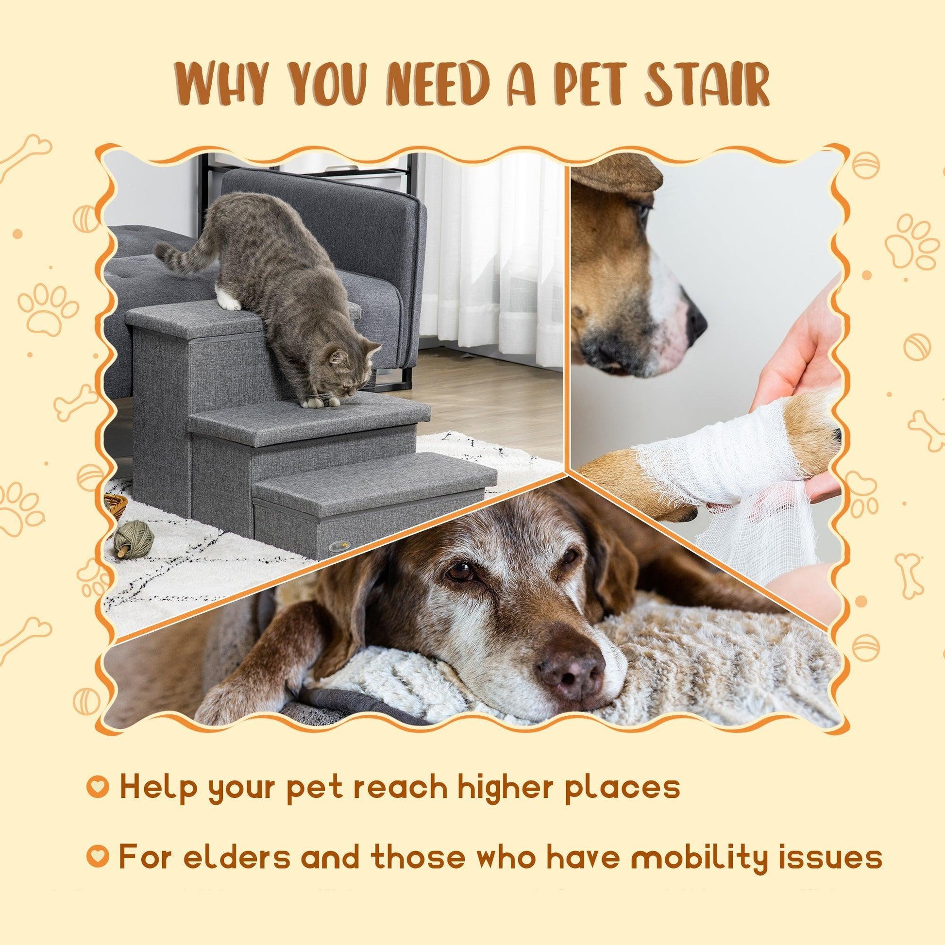 PawHut Pet Stairs with Storage, 3 Steps for Bed, Easy Install - ALL4U RETAILER LTD