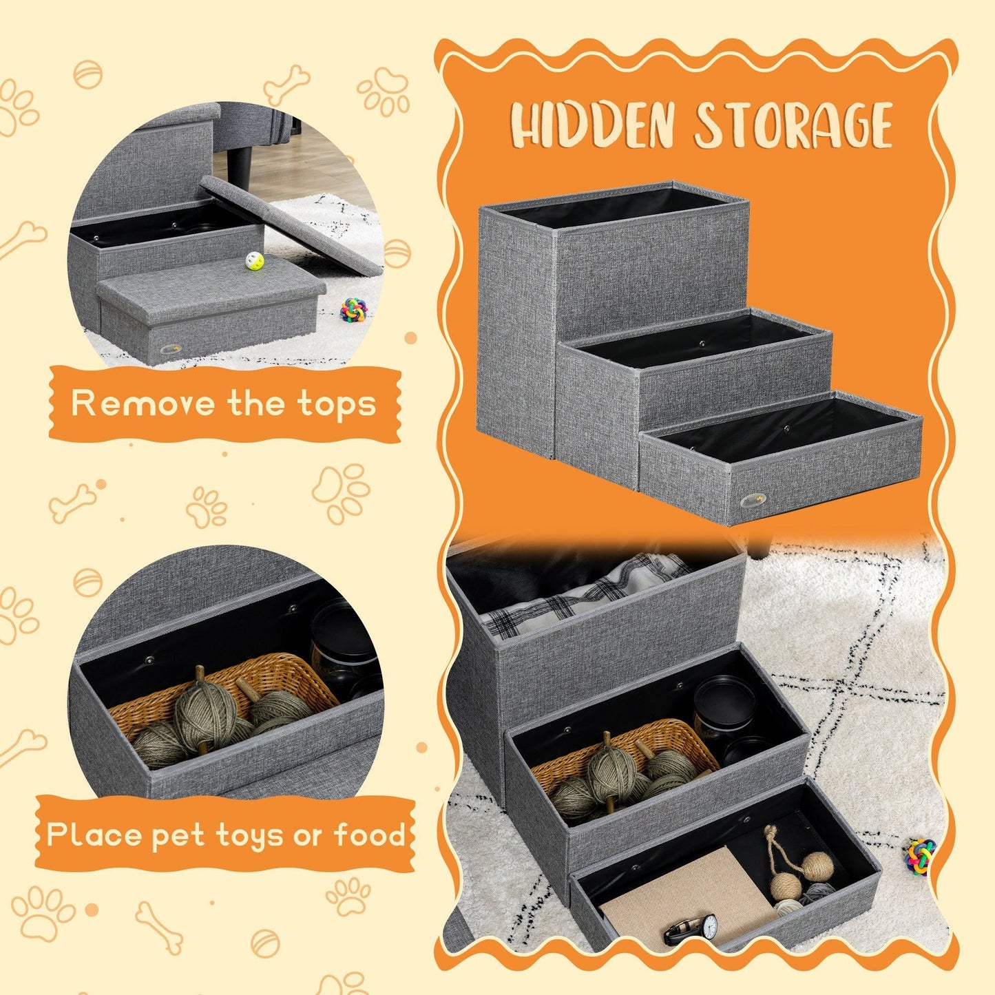 PawHut Pet Stairs with Storage, 3 Steps for Bed, Easy Install - ALL4U RETAILER LTD