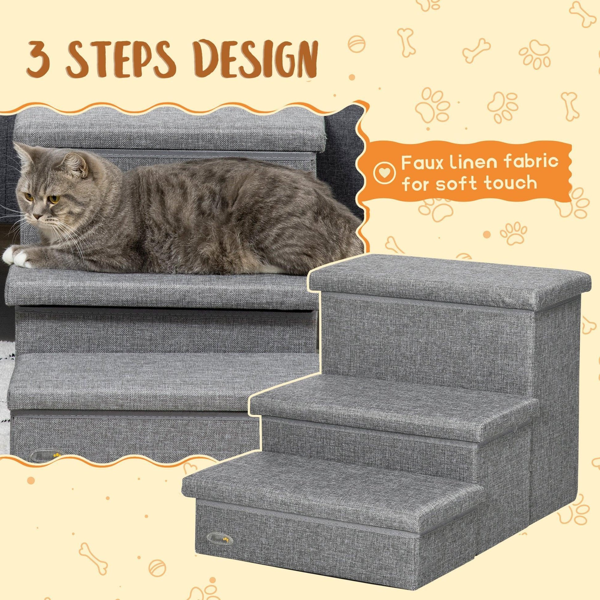 PawHut Pet Stairs with Storage, 3 Steps for Bed, Easy Install - ALL4U RETAILER LTD