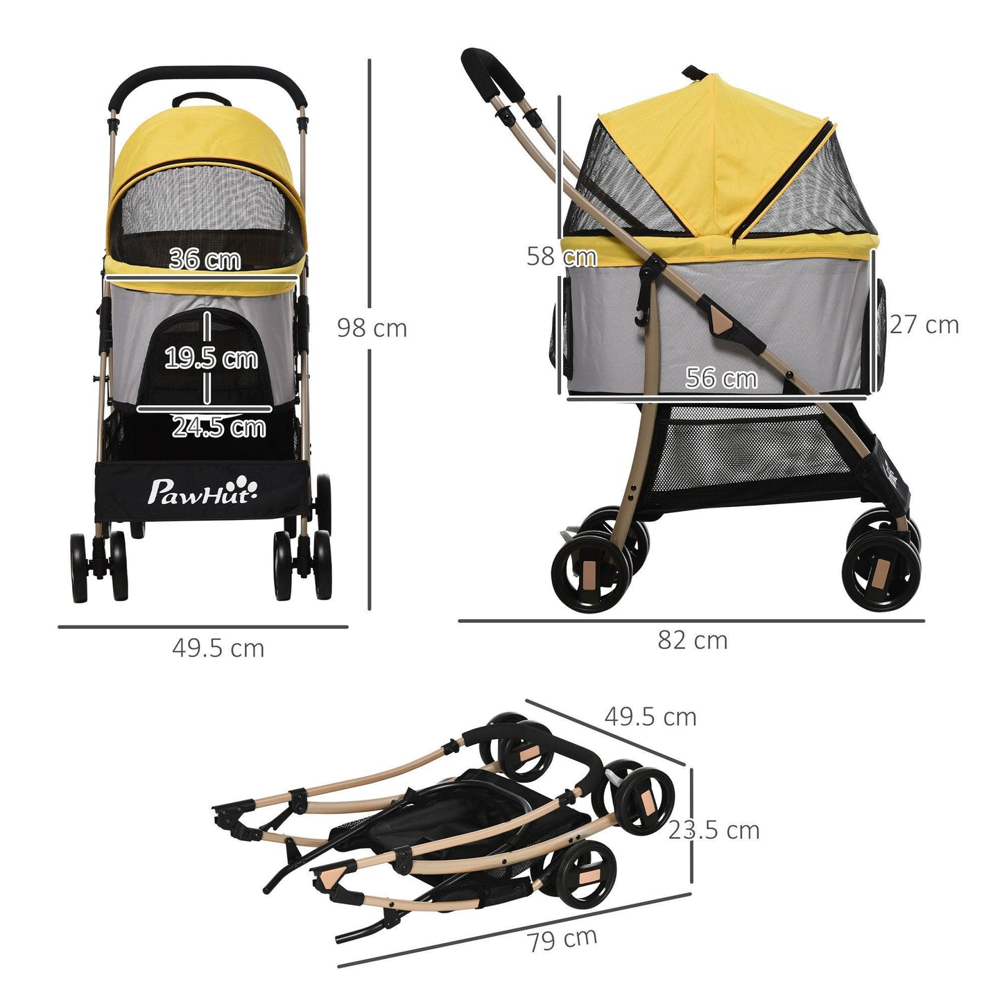 PawHut Pet Stroller: 3-In-1 Foldable Carriage - ALL4U RETAILER LTD