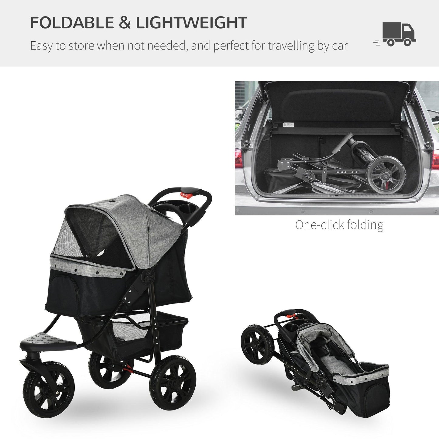 PawHut Pet Stroller: Compact & Convenient - ALL4U RETAILER LTD