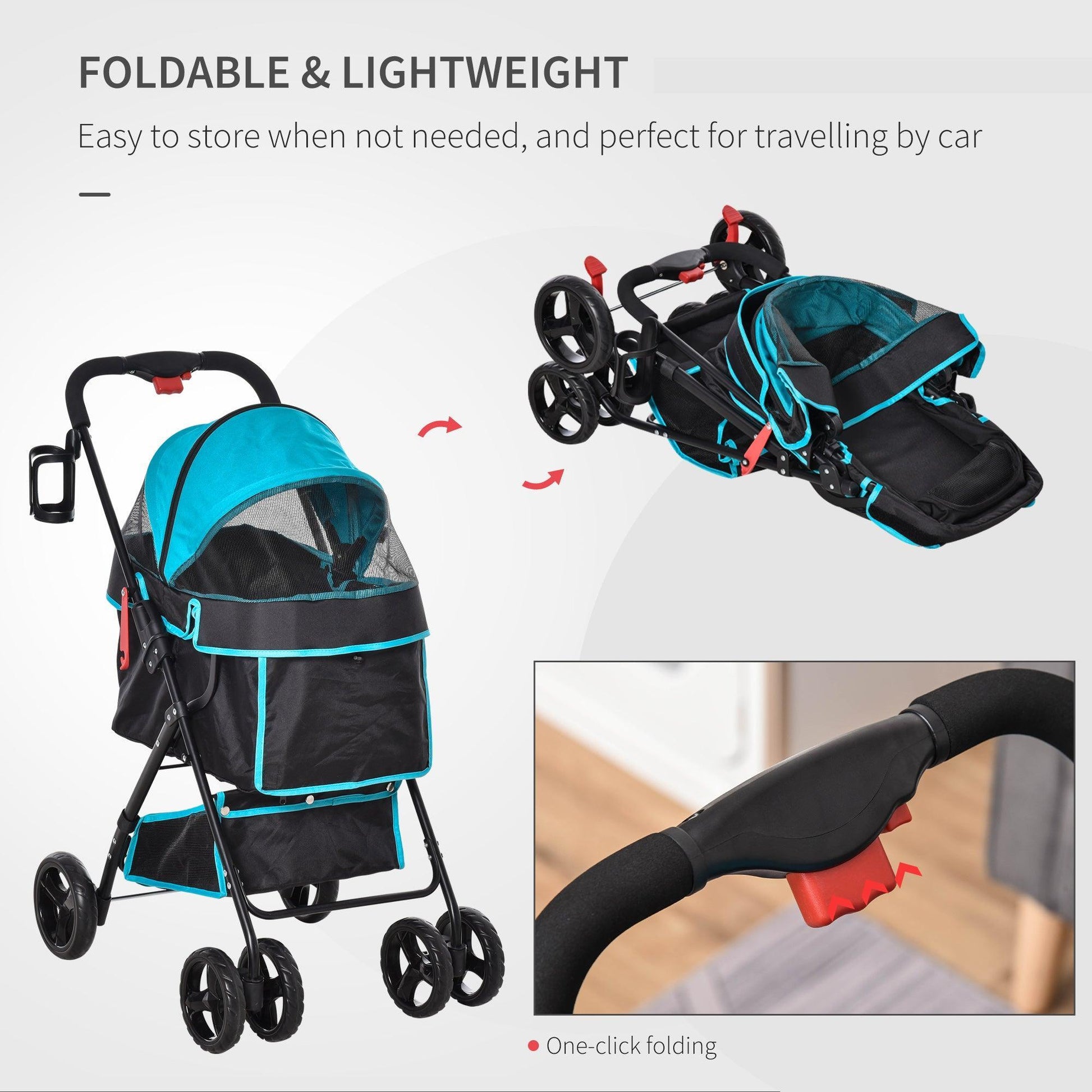 PawHut Pet Stroller: Easy-Fold Travel Pushchair - ALL4U RETAILER LTD