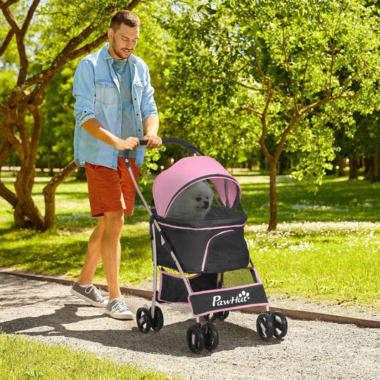 PawHut Pet Stroller: Foldable 3-In-1 Travel Carriage (Pink) - ALL4U RETAILER LTD