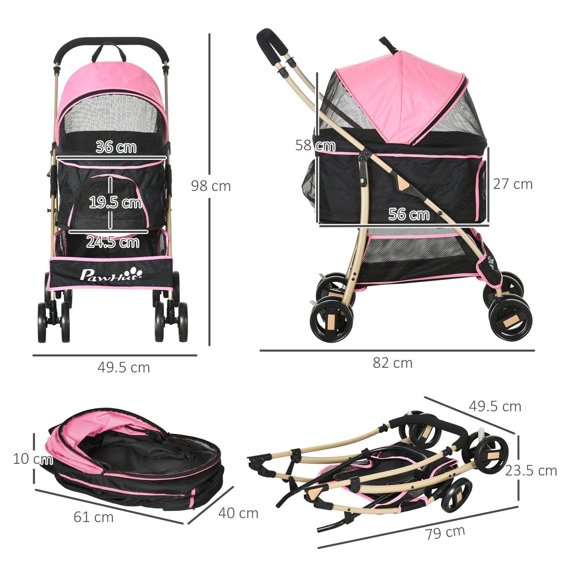 PawHut Pet Stroller: Foldable 3-In-1 Travel Carriage (Pink) - ALL4U RETAILER LTD