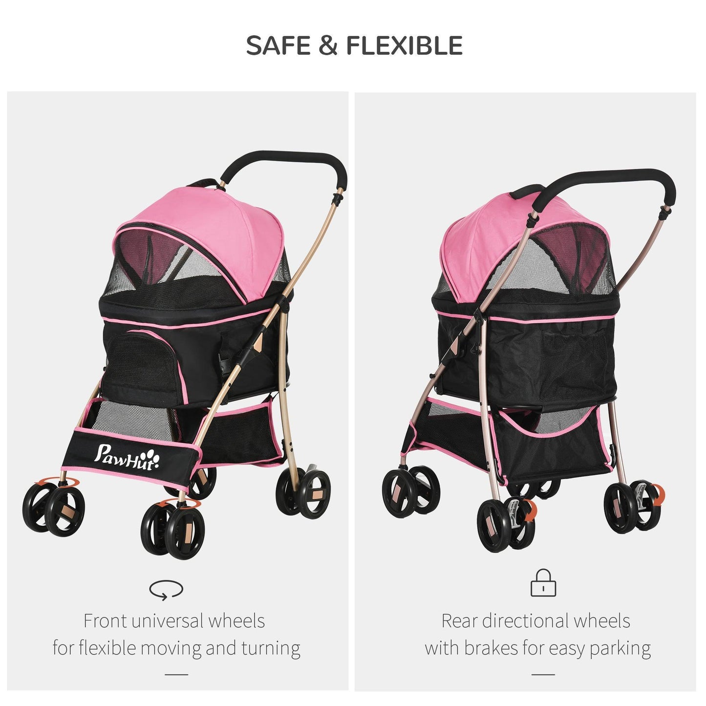 PawHut Pet Stroller: Foldable 3-In-1 Travel Carriage (Pink) - ALL4U RETAILER LTD