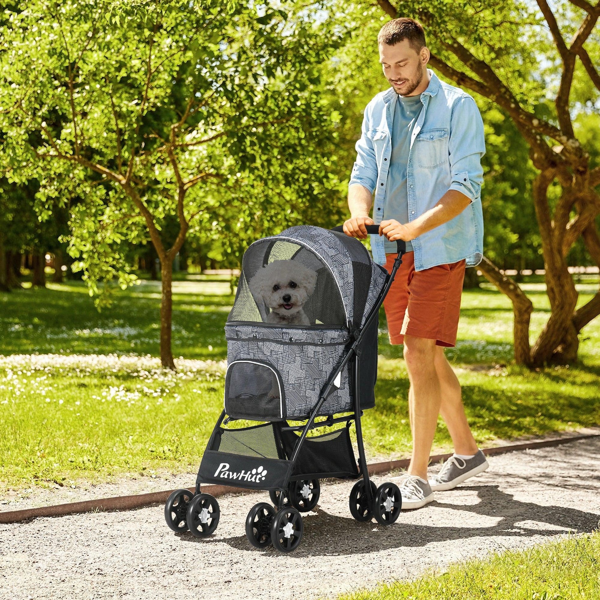 PawHut Pet Stroller - Foldable Carry Bag for Small Pets, Grey - ALL4U RETAILER LTD