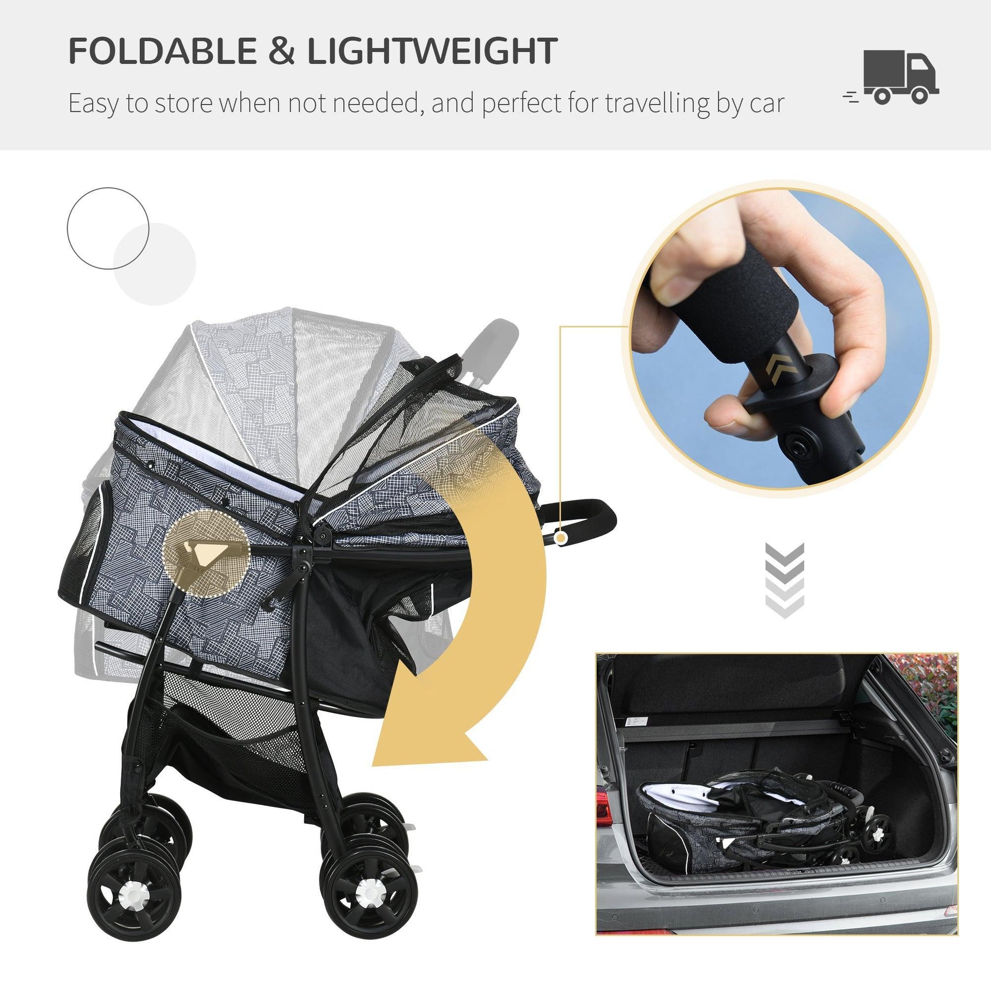 PawHut Pet Stroller - Foldable Carry Bag for Small Pets, Grey - ALL4U RETAILER LTD