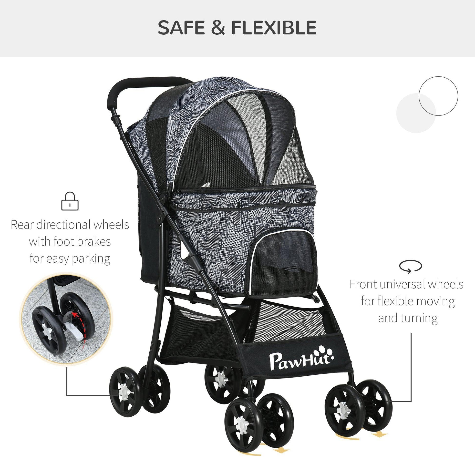 PawHut Pet Stroller - Foldable Carry Bag for Small Pets, Grey - ALL4U RETAILER LTD