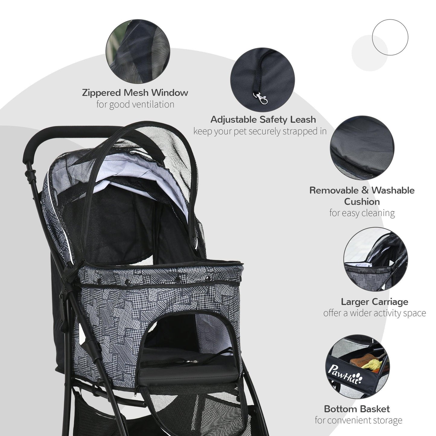 PawHut Pet Stroller - Foldable Carry Bag for Small Pets, Grey - ALL4U RETAILER LTD