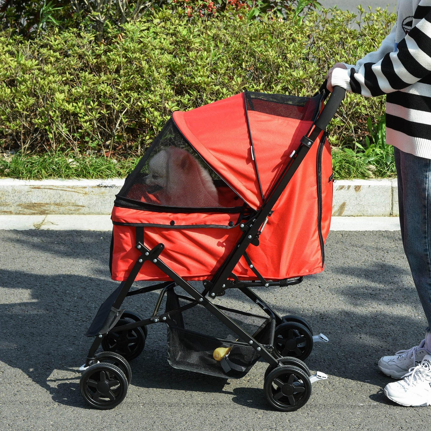 PawHut Pet Stroller: Foldable Jogger, Reversible Handle, Red - ALL4U RETAILER LTD