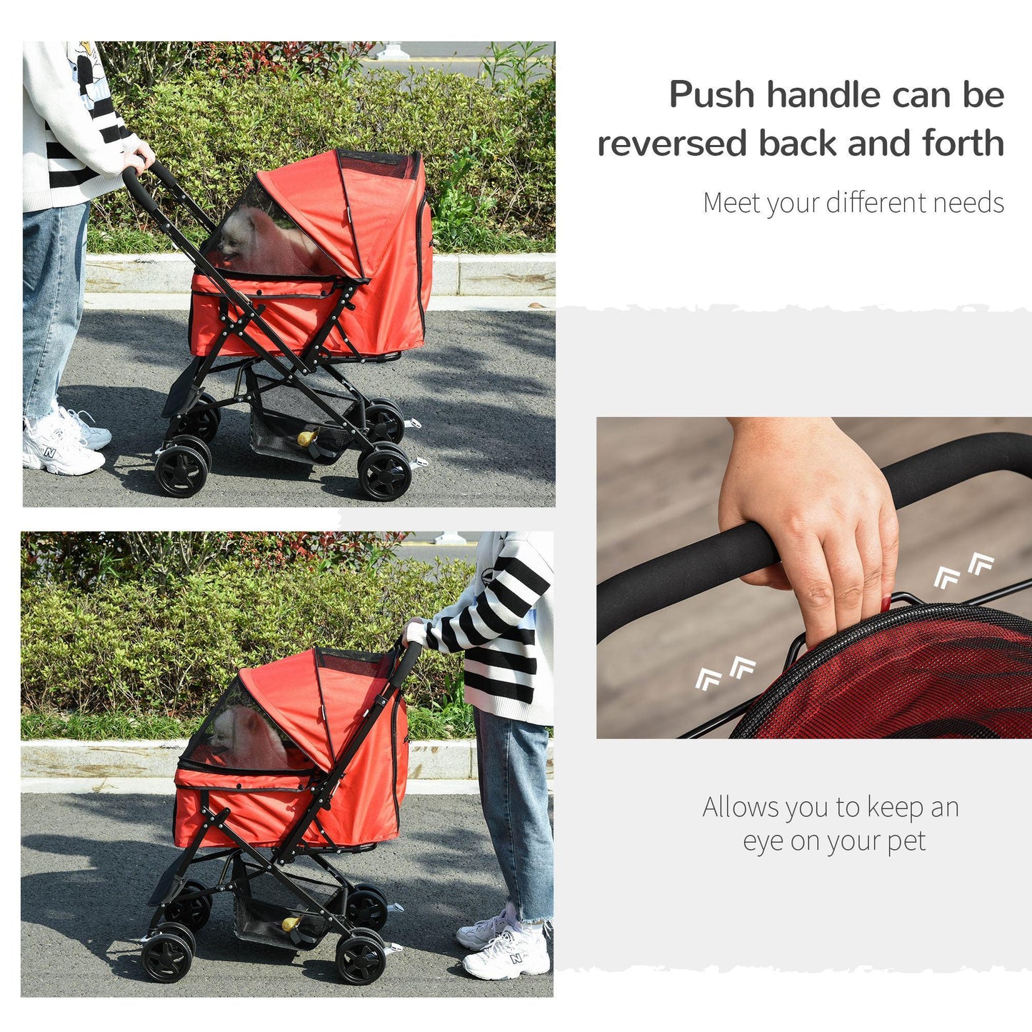 PawHut Pet Stroller: Foldable Jogger, Reversible Handle, Red - ALL4U RETAILER LTD