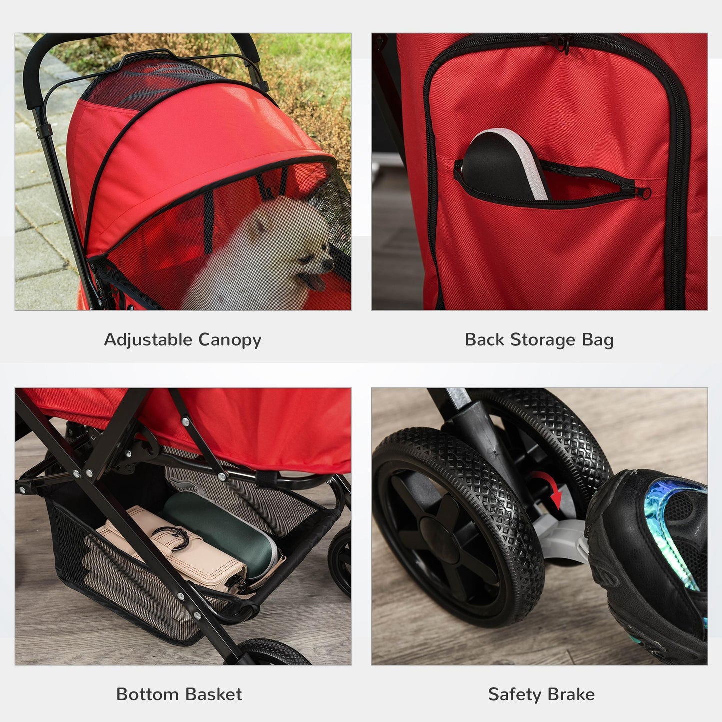 PawHut Pet Stroller: Foldable Jogger, Reversible Handle, Red - ALL4U RETAILER LTD