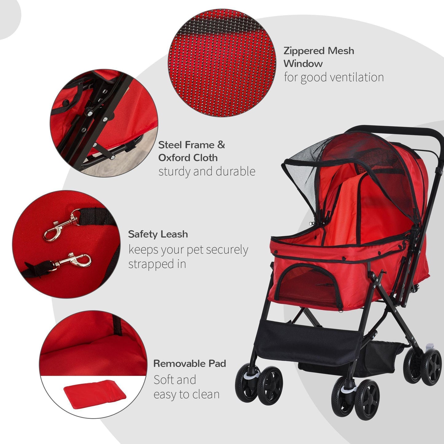 PawHut Pet Stroller: Foldable Jogger, Reversible Handle, Red - ALL4U RETAILER LTD