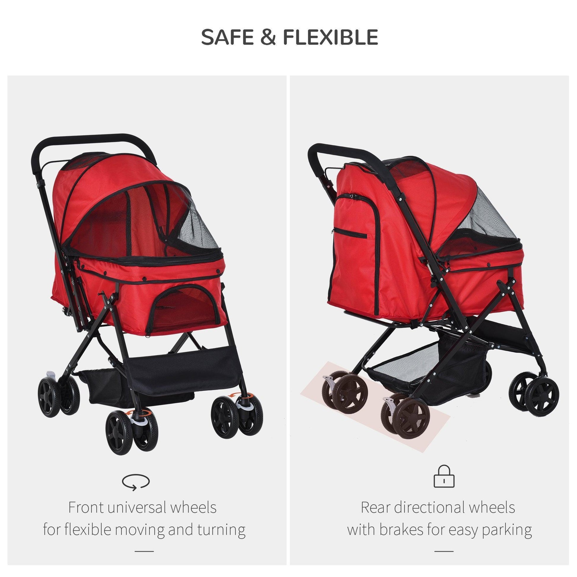 PawHut Pet Stroller: Foldable Jogger, Reversible Handle, Red - ALL4U RETAILER LTD