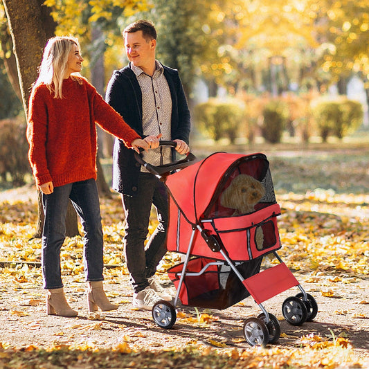 PawHut Pet Stroller for Small Pets - Red, Foldable, with Wheels - ALL4U RETAILER LTD