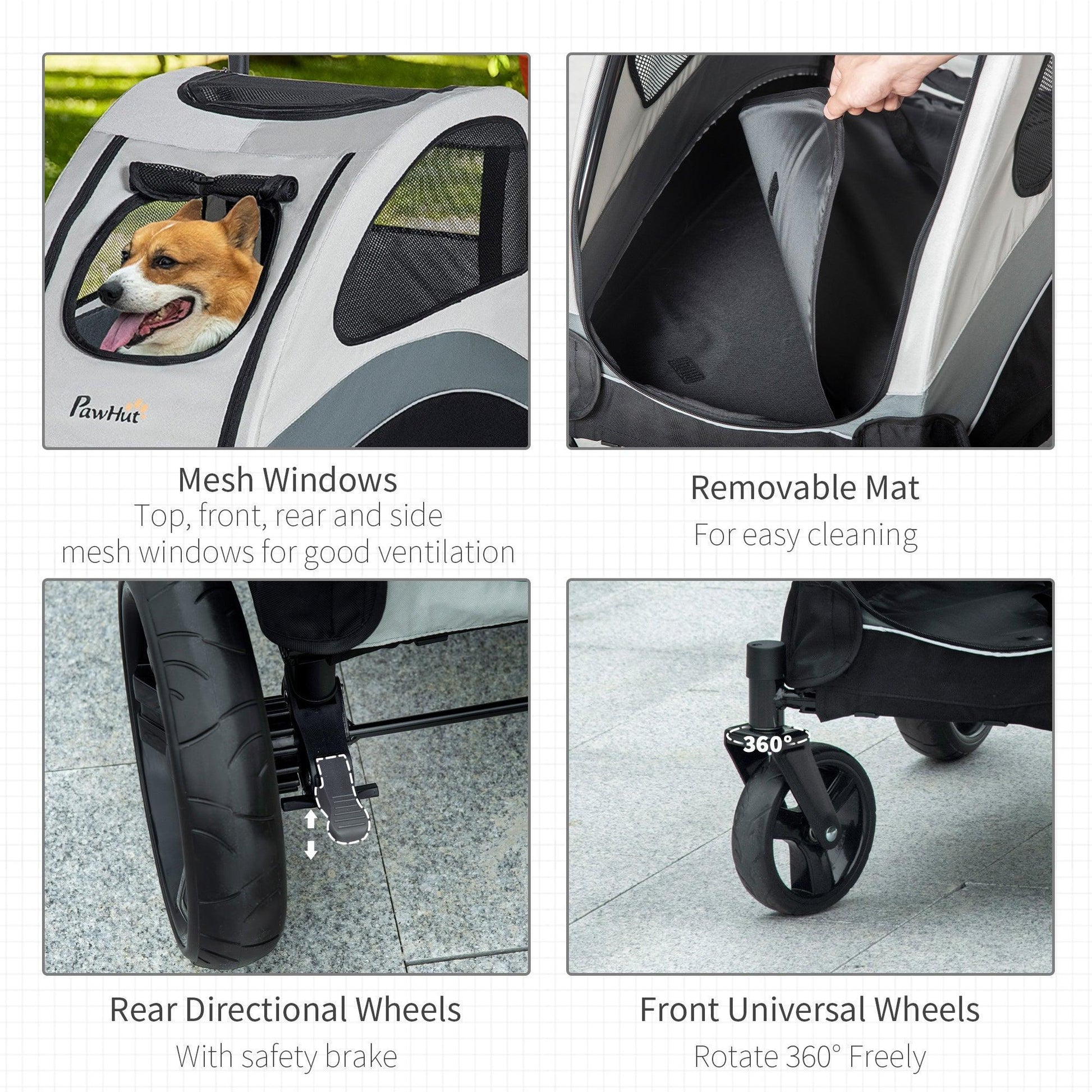 PawHut Pet Stroller, Grey - Medium Dogs/Cats - ALL4U RETAILER LTD