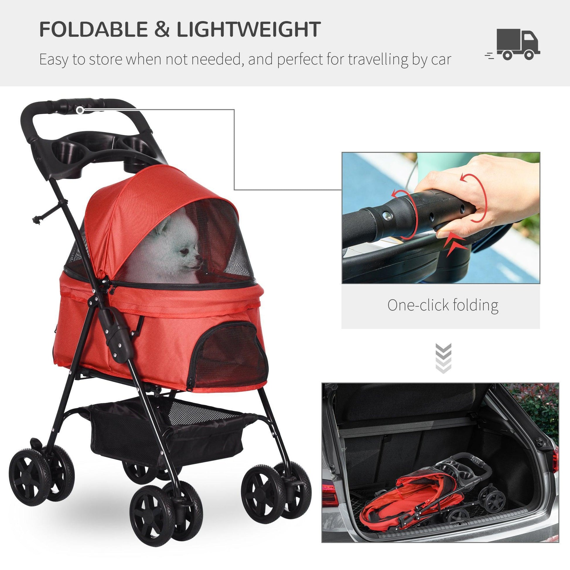 PawHut Pet Stroller Safe & Stylish with EVA Wheels - ALL4U RETAILER LTD