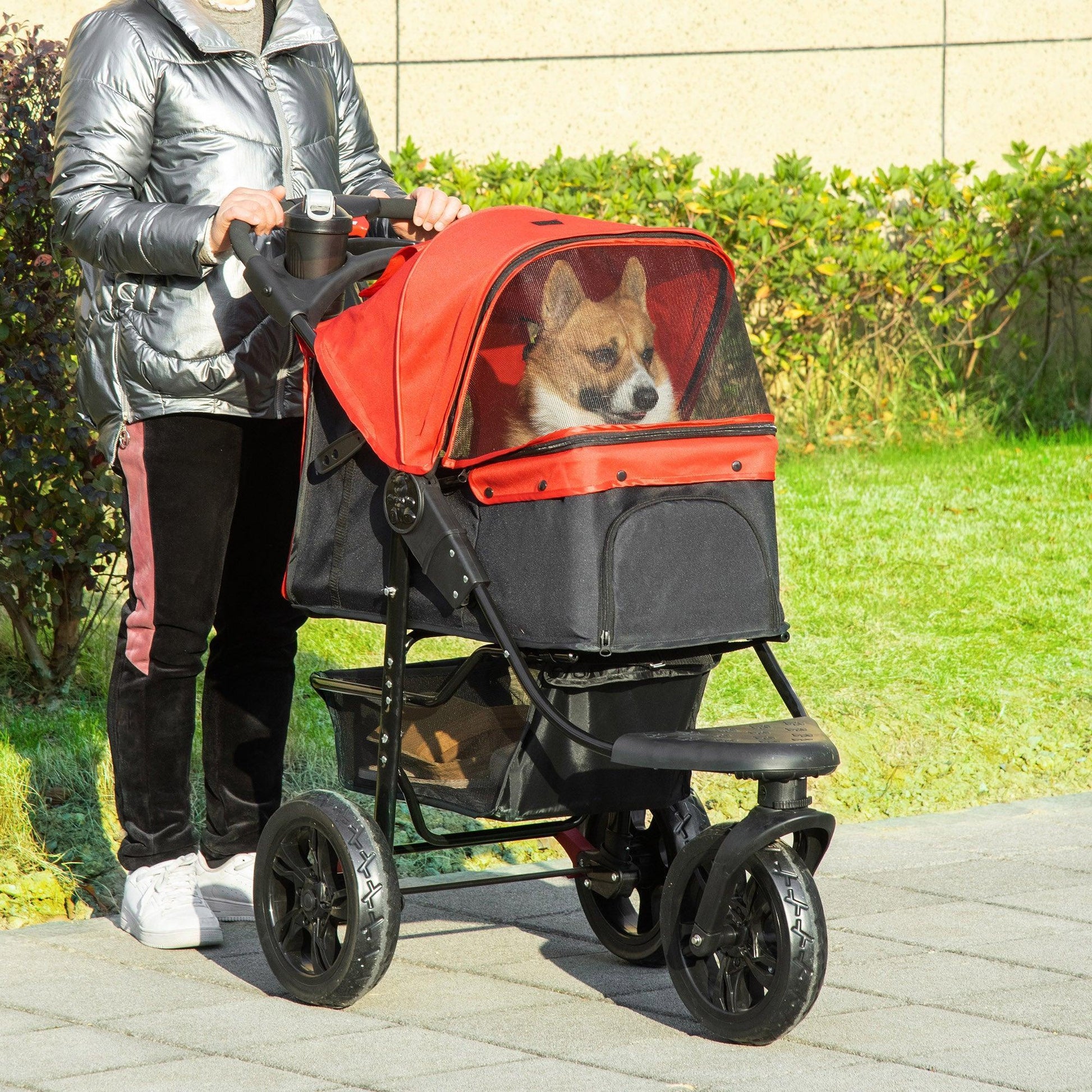 PawHut Pet Stroller: Oxford Cloth Folding 3-Wheel Trolley - ALL4U RETAILER LTD