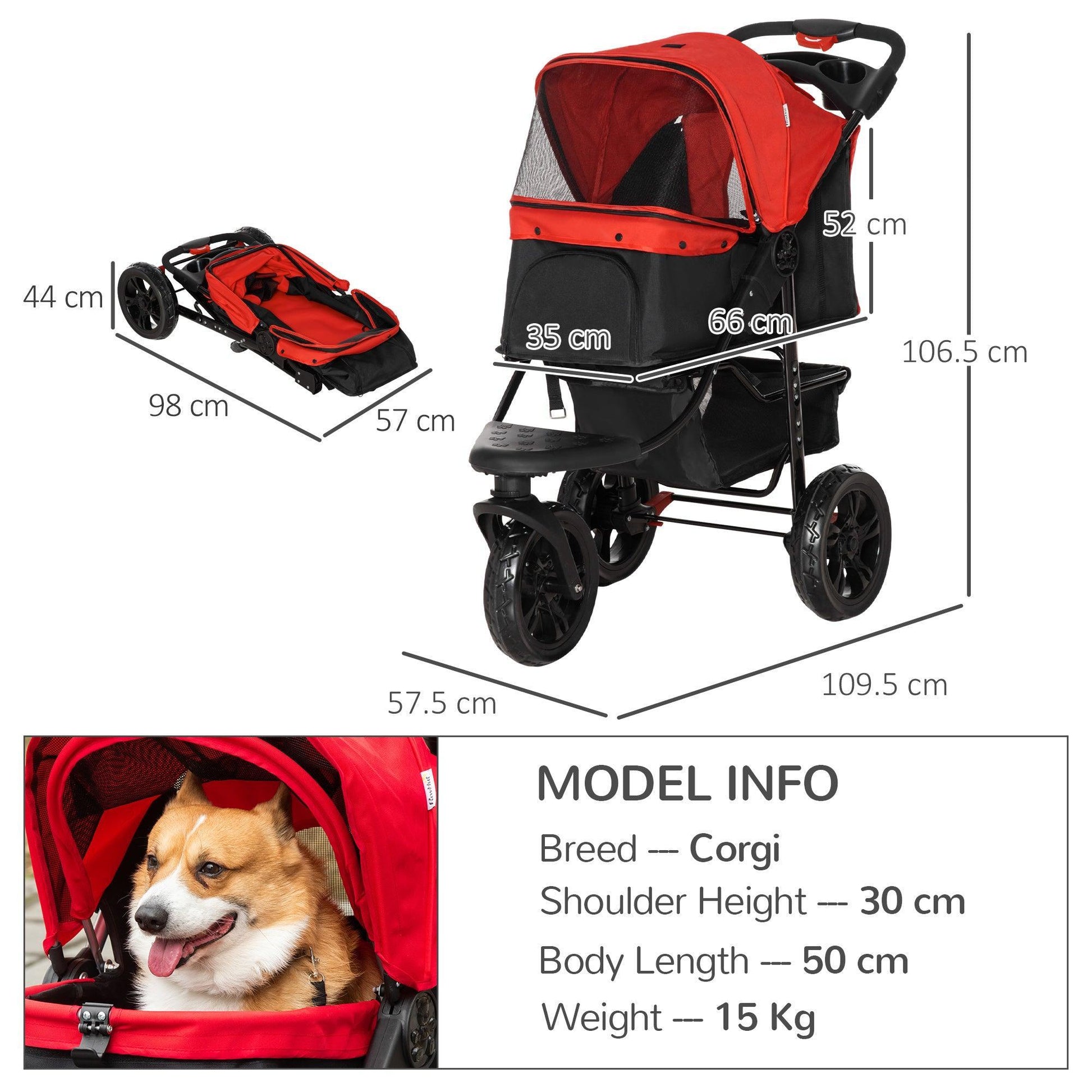 PawHut Pet Stroller: Oxford Cloth Folding 3-Wheel Trolley - ALL4U RETAILER LTD