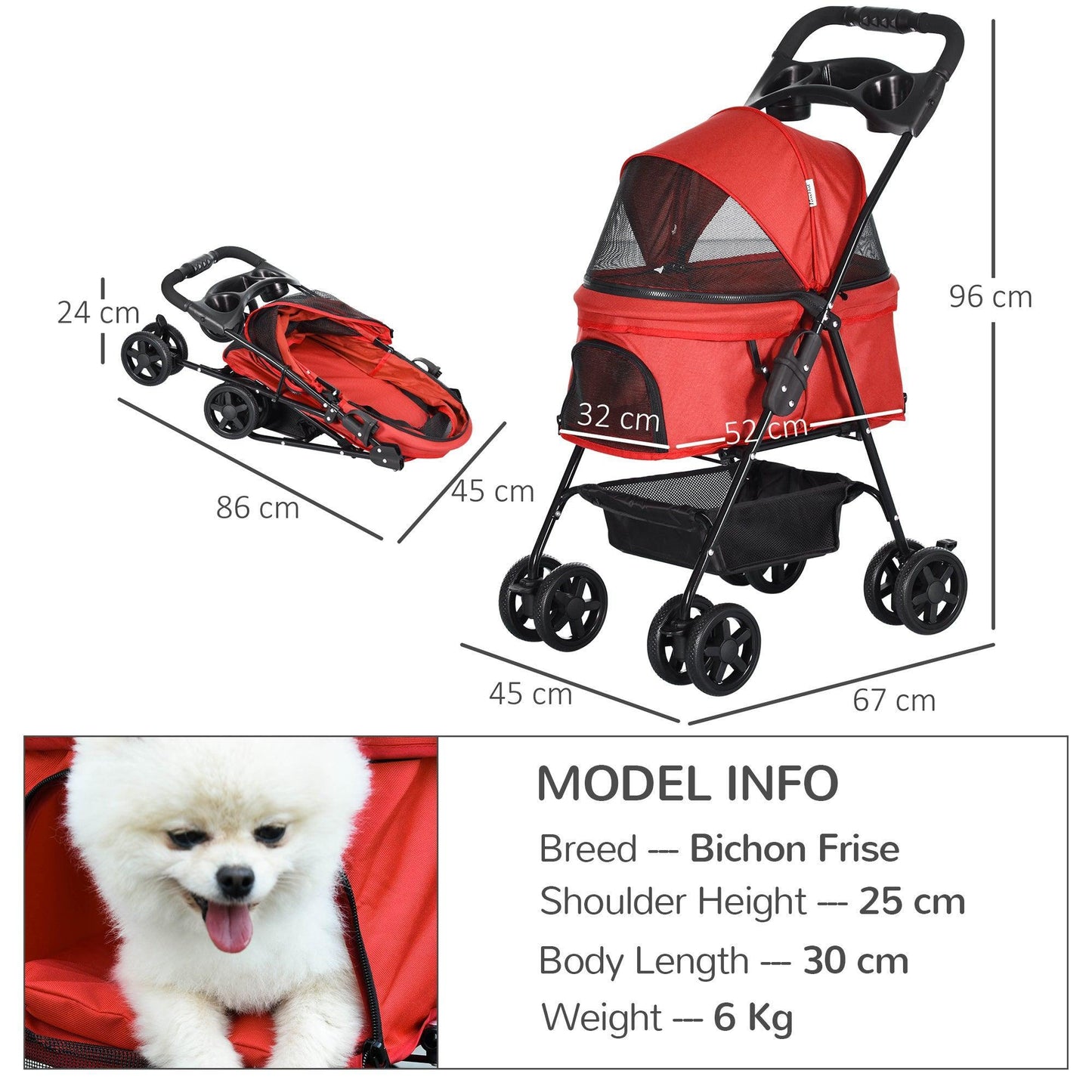 PawHut Pet Stroller Safe & Stylish with EVA Wheels - ALL4U RETAILER LTD