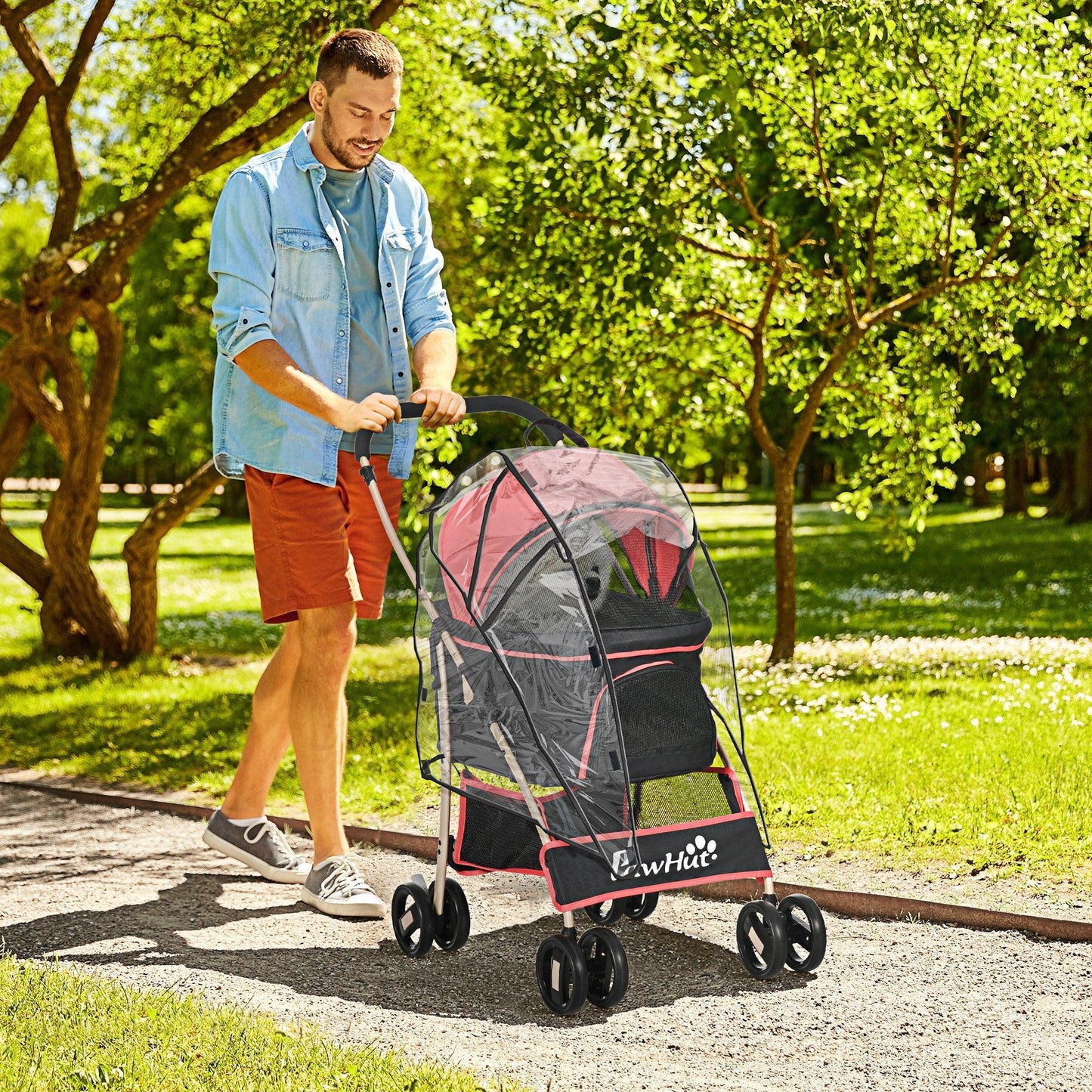 PawHut Pet Stroller with Rain Cover - 3-in-1 Design - ALL4U RETAILER LTD