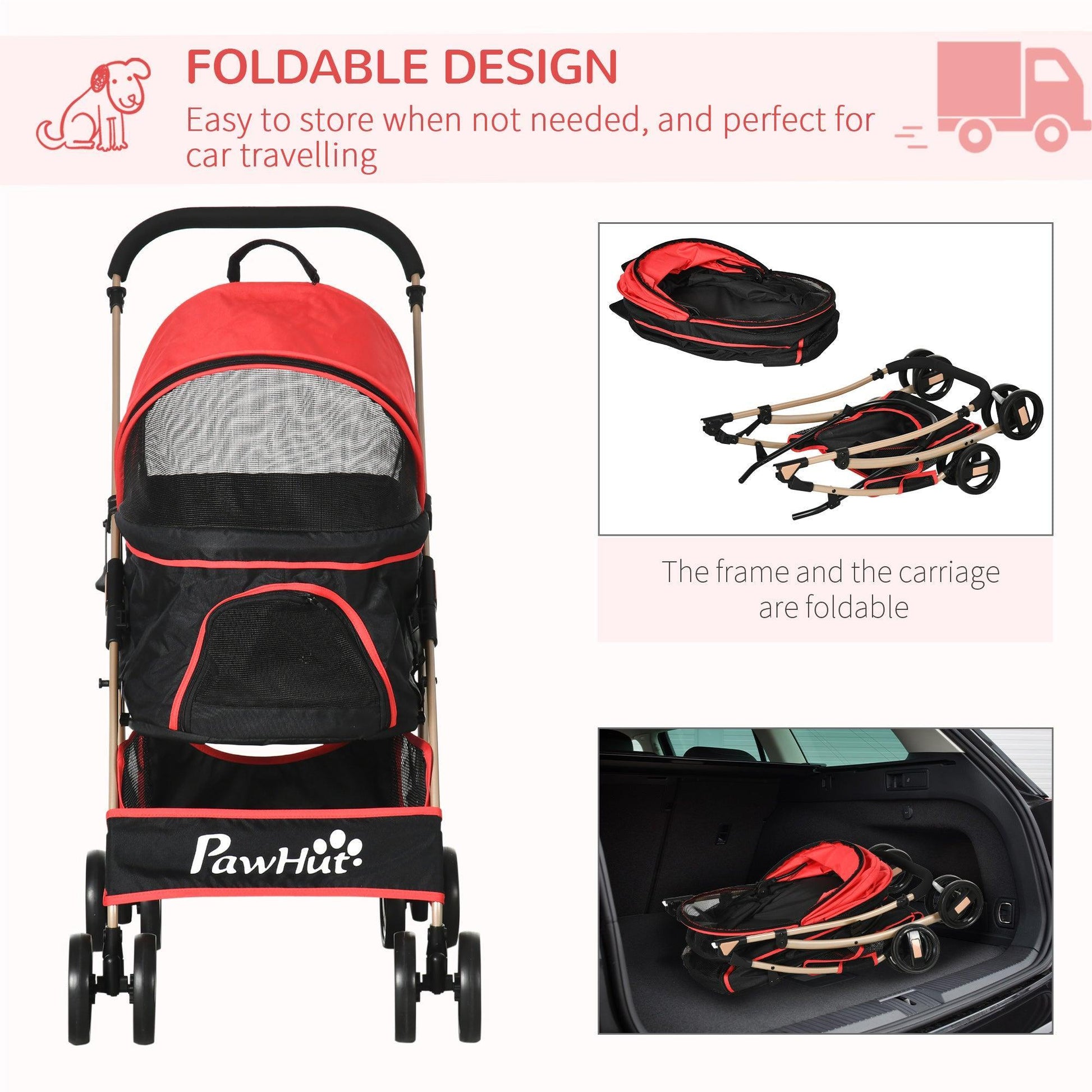 PawHut Pet Stroller with Rain Cover - 3-in-1 Design - ALL4U RETAILER LTD