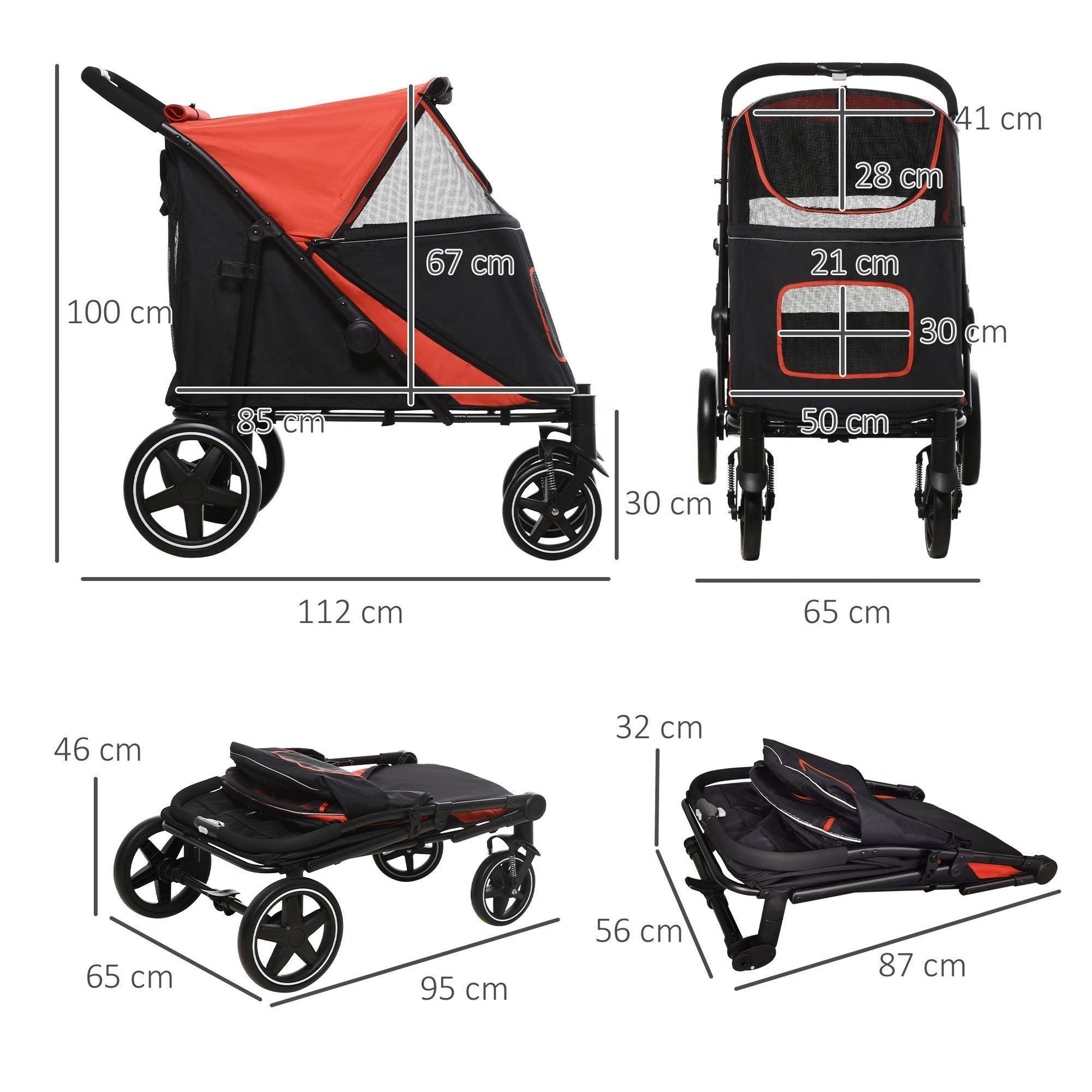 PawHut Pet Stroller with Shock Absorber - Red - ALL4U RETAILER LTD