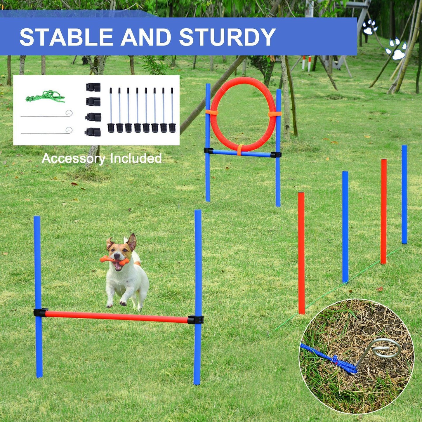 PawHut Pet Training Set: Agility Pole + Hoop + Hurdle - ALL4U RETAILER LTD