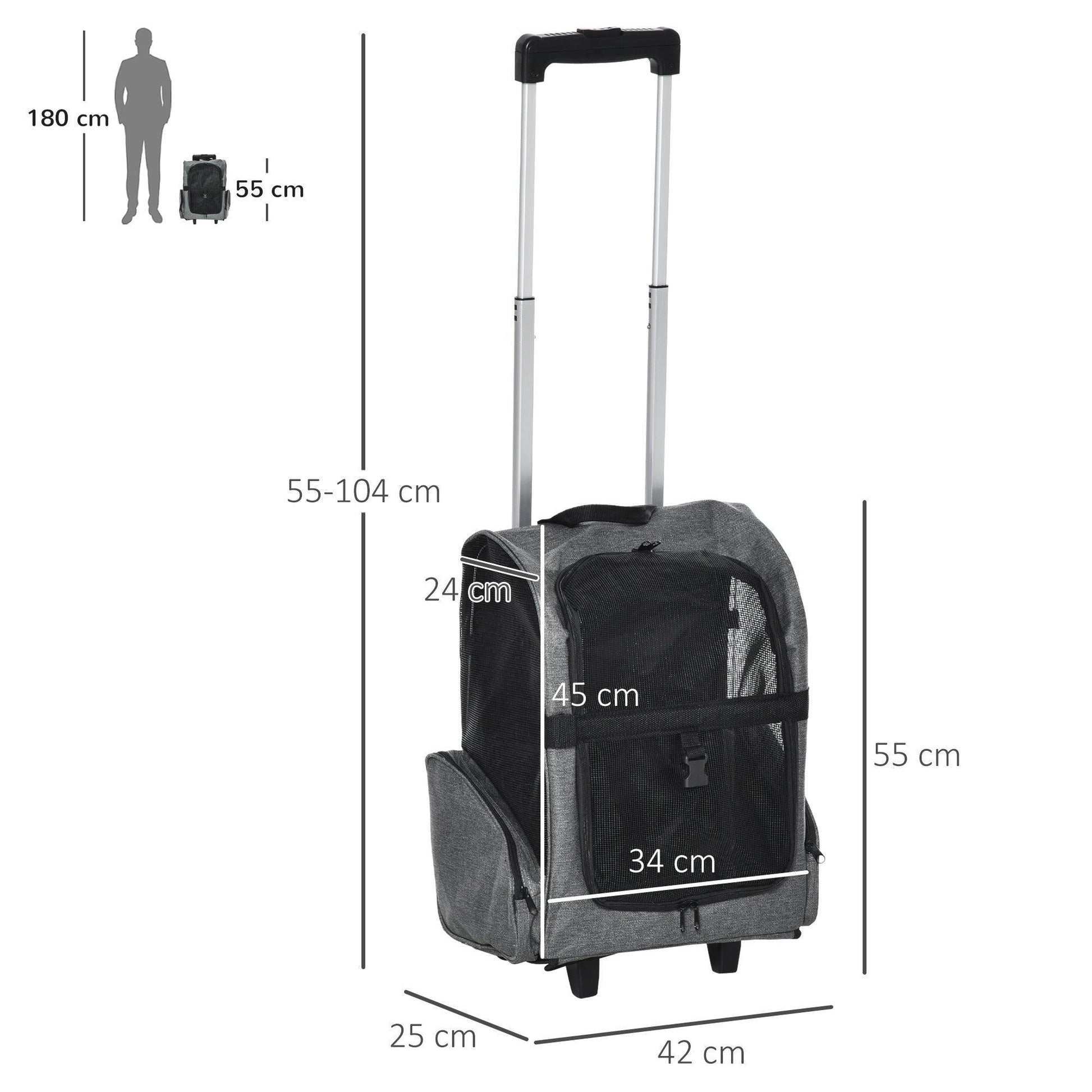 PawHut Pet Travel Backpack Bag with Trolley: Portable & Convenient - ALL4U RETAILER LTD