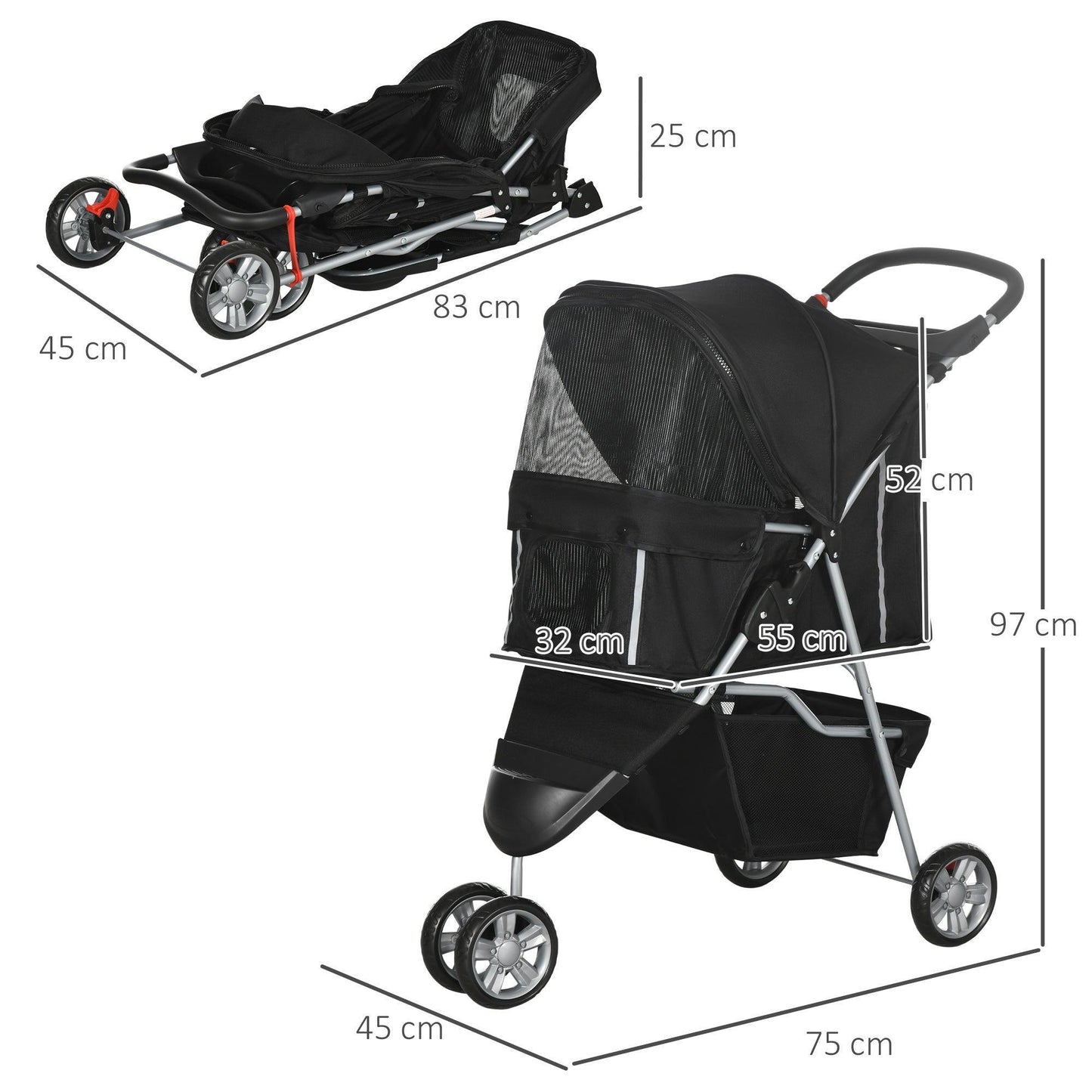 PawHut Pet Travel Stroller - Compact & Convenient - ALL4U RETAILER LTD