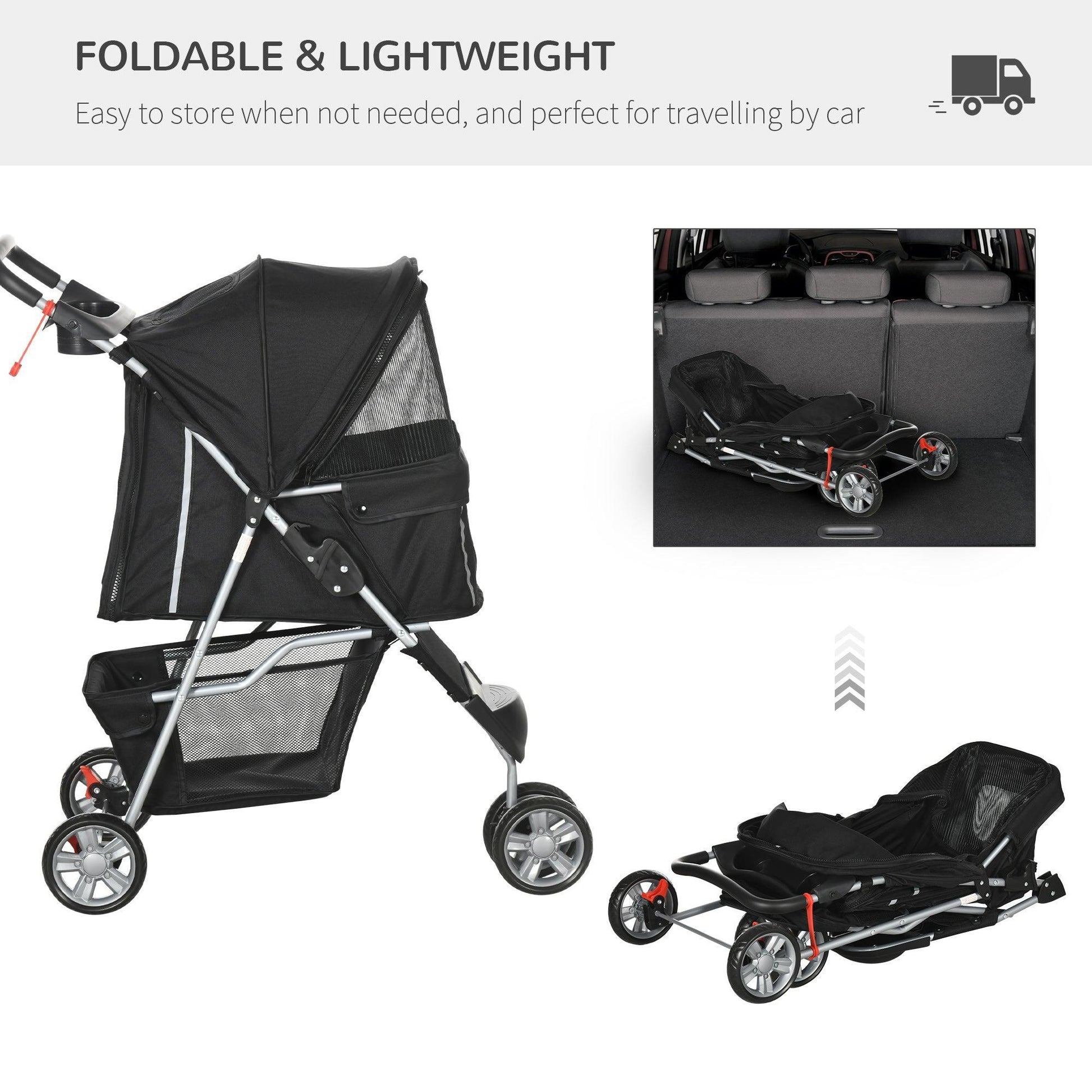 PawHut Pet Travel Stroller - Compact & Convenient - ALL4U RETAILER LTD