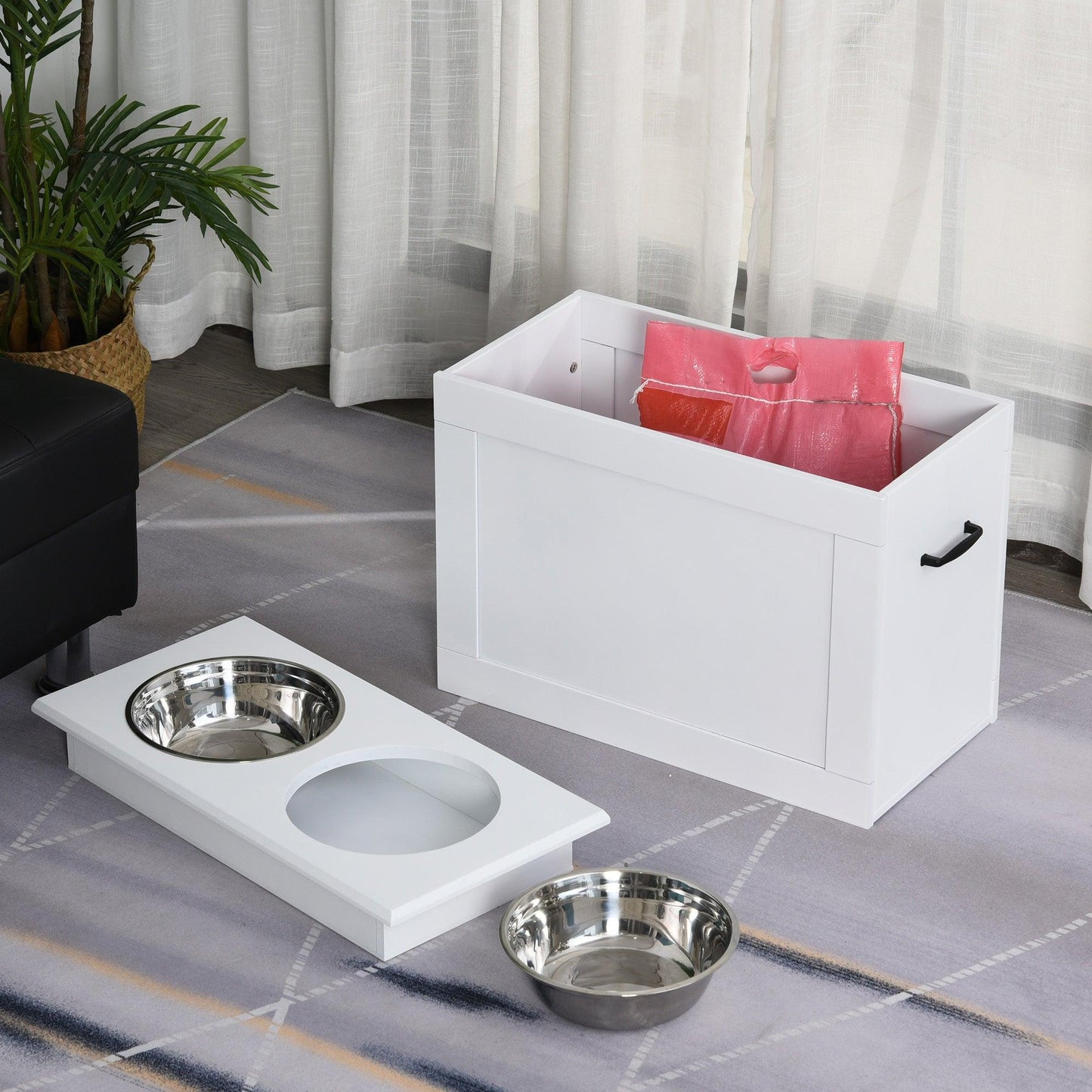 PawHut Pets Raised Feeding Station with 2 Bowls - White - ALL4U RETAILER LTD