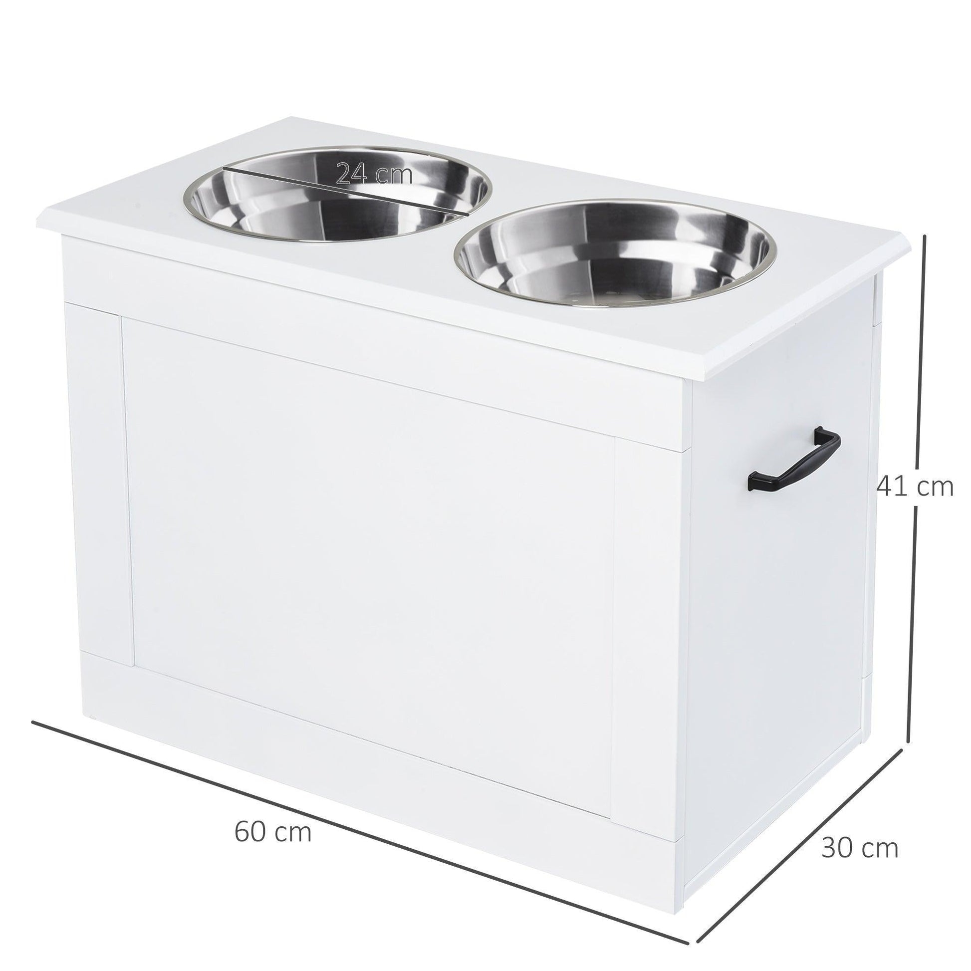 PawHut Pets Raised Feeding Station with 2 Bowls - White - ALL4U RETAILER LTD