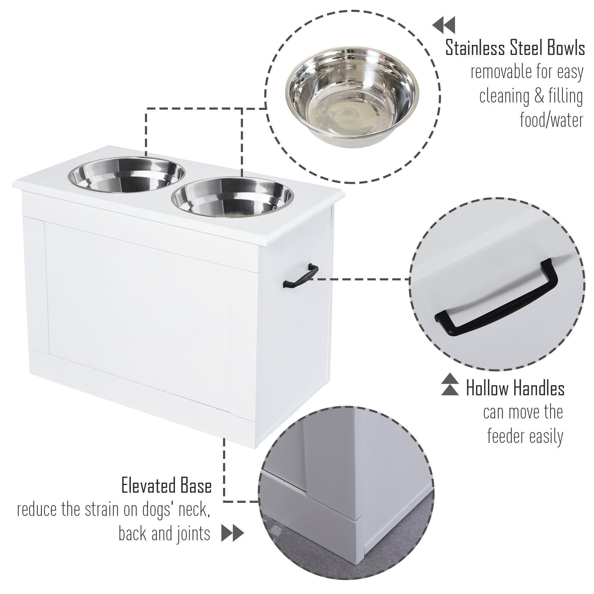 PawHut Pets Raised Feeding Station with 2 Bowls - White - ALL4U RETAILER LTD