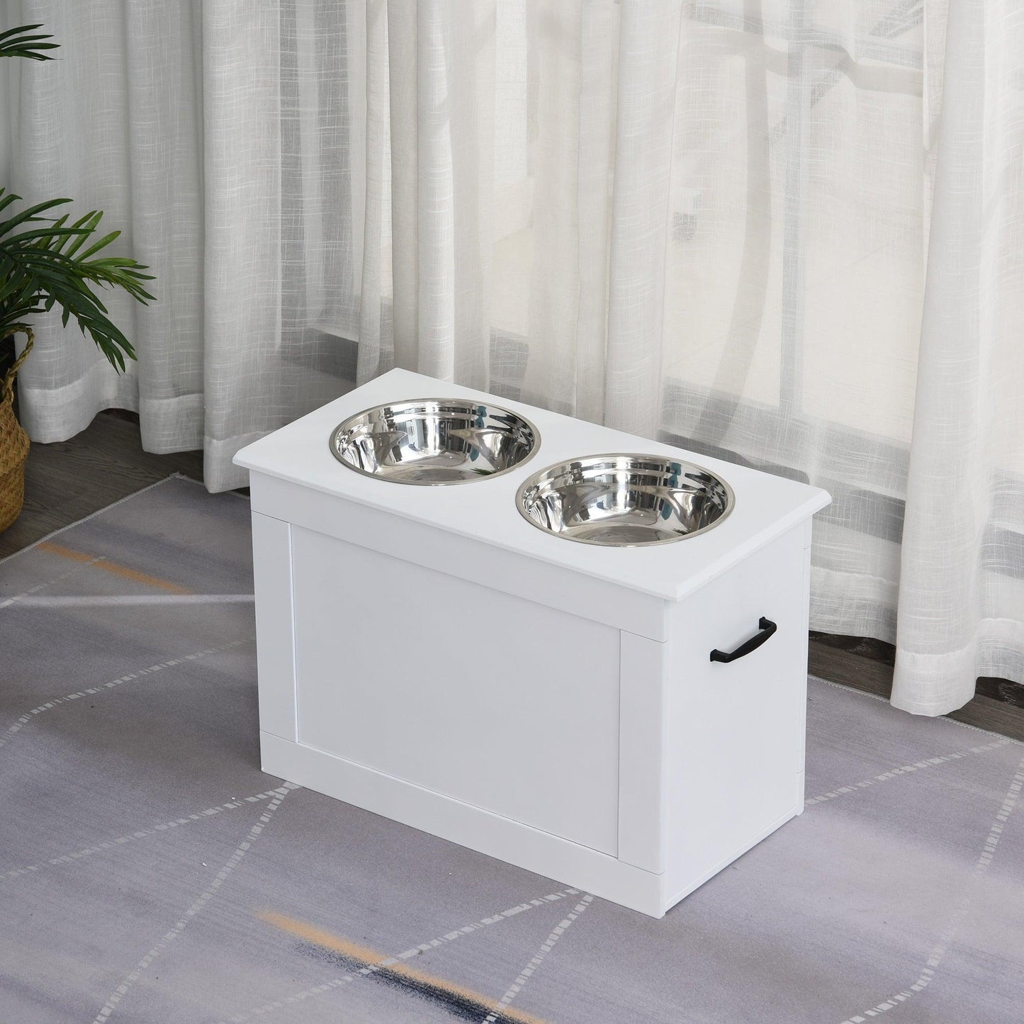 PawHut Pets Raised Feeding Station with 2 Bowls - White - ALL4U RETAILER LTD