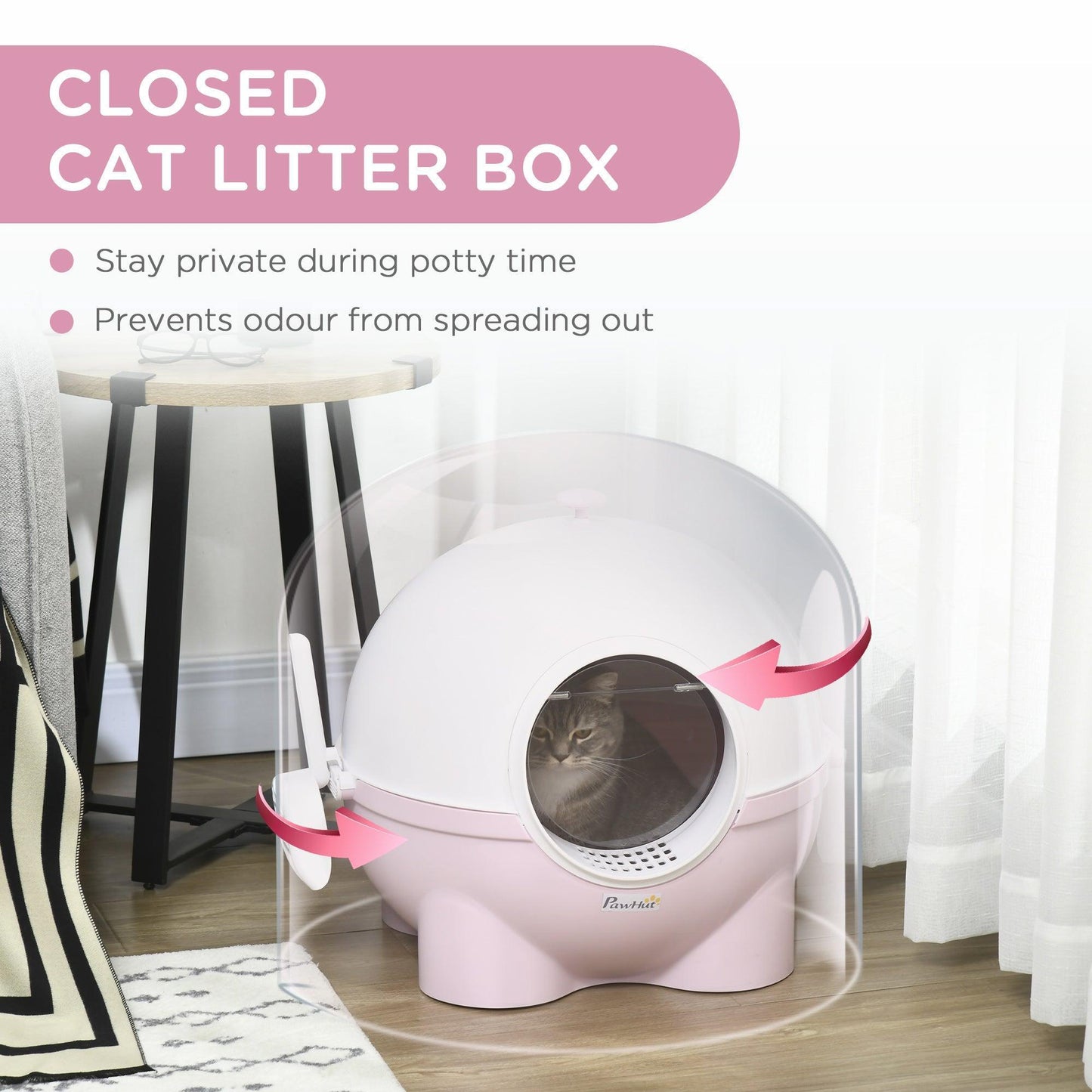 PawHut Pink Hooded Cat Litter Box - ALL4U RETAILER LTD