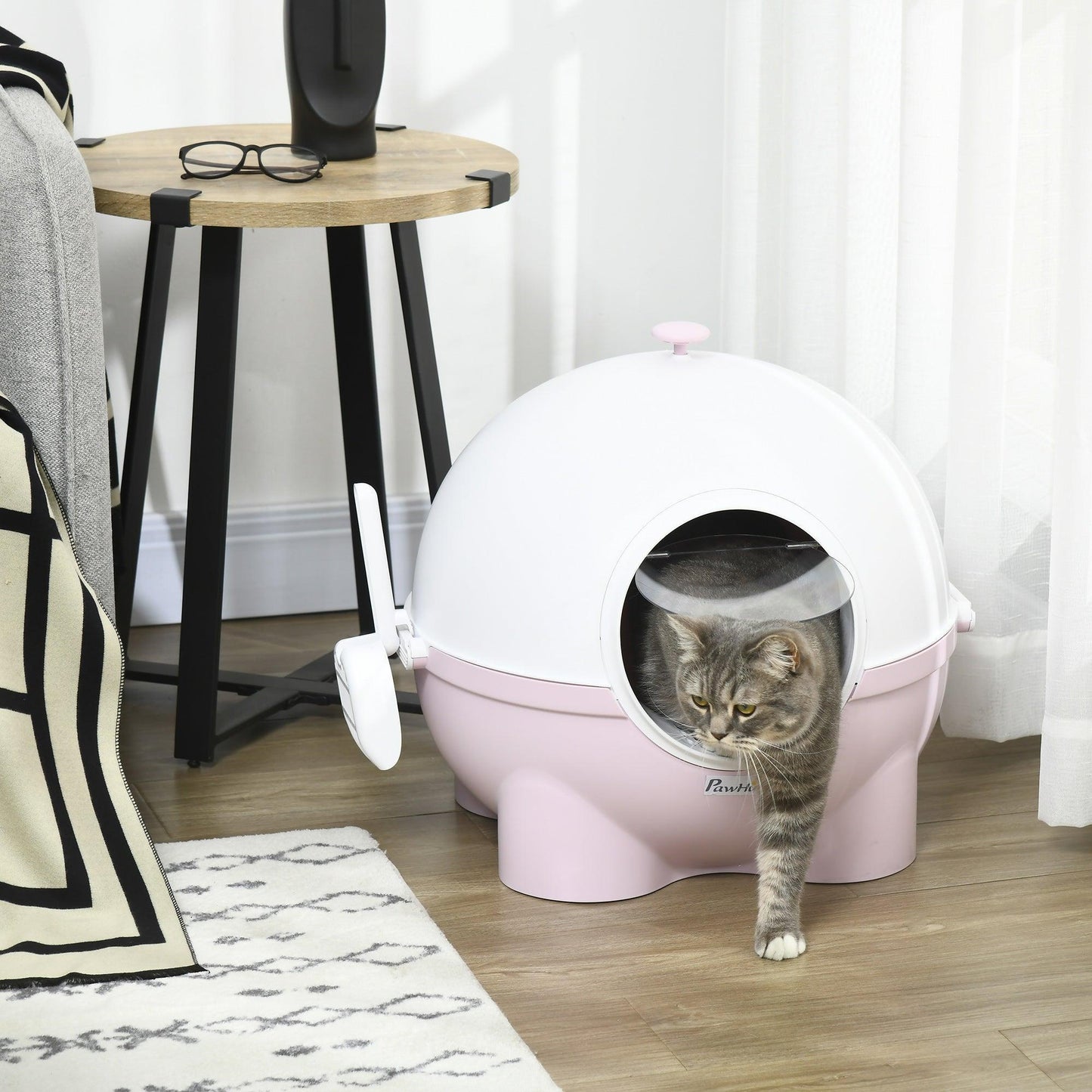 PawHut Pink Hooded Cat Litter Box - ALL4U RETAILER LTD