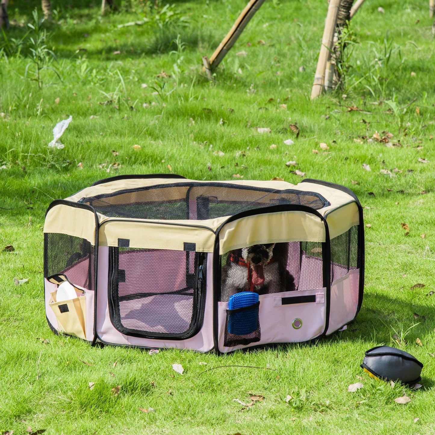 PawHut Pink Pet Playpen - Small (L37 x H37cm x D90cm) - ALL4U RETAILER LTD