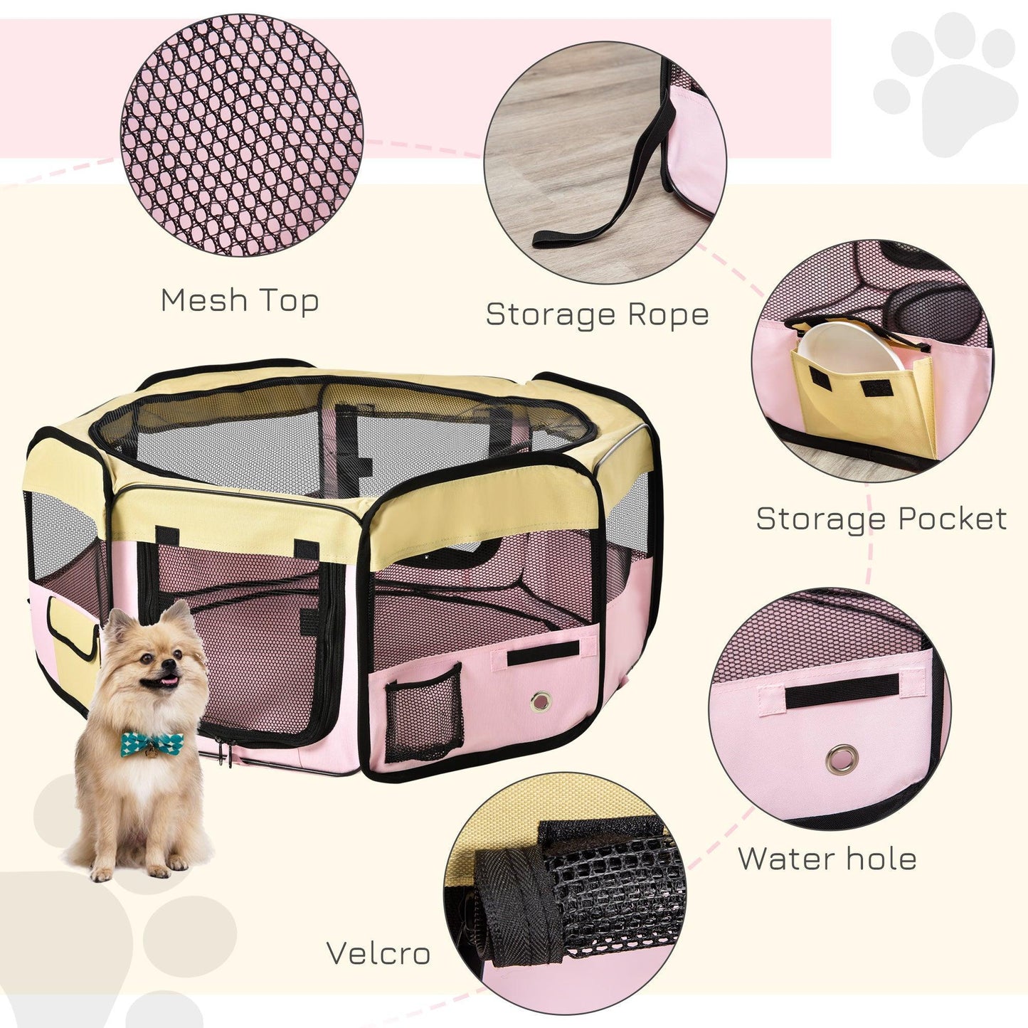 PawHut Pink Pet Playpen - Small (L37 x H37cm x D90cm) - ALL4U RETAILER LTD