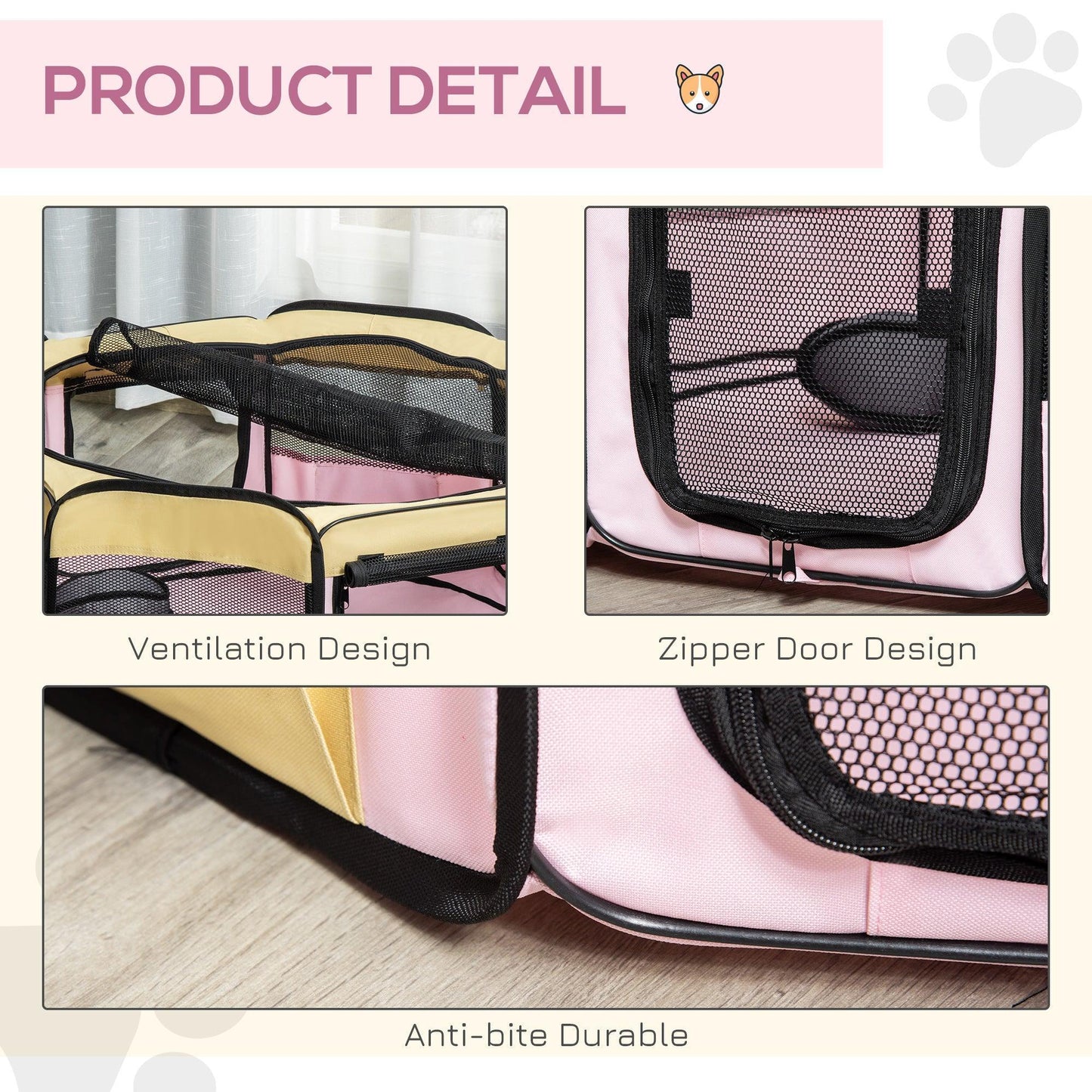 PawHut Pink Pet Playpen - Small (L37 x H37cm x D90cm) - ALL4U RETAILER LTD