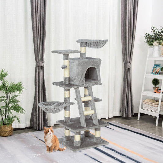 PawHut Plush Cat Tree - 1.2m, Light Gray - ALL4U RETAILER LTD