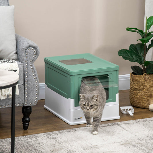 PawHut Portable Cat Litter Box w/ Scoop - Green (47.5cm) - ALL4U RETAILER LTD