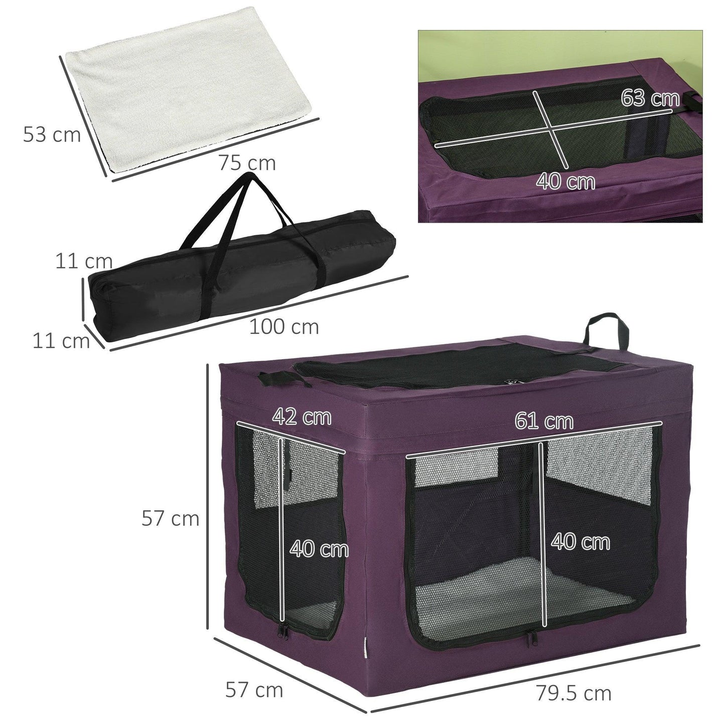 PawHut Portable Pet Carrier - Foldable Dog Bag, Purple - ALL4U RETAILER LTD