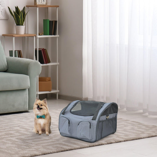 PawHut Portable Pet Carrier for Cats & Dogs - Grey, 41 x 34 x 30cm - ALL4U RETAILER LTD